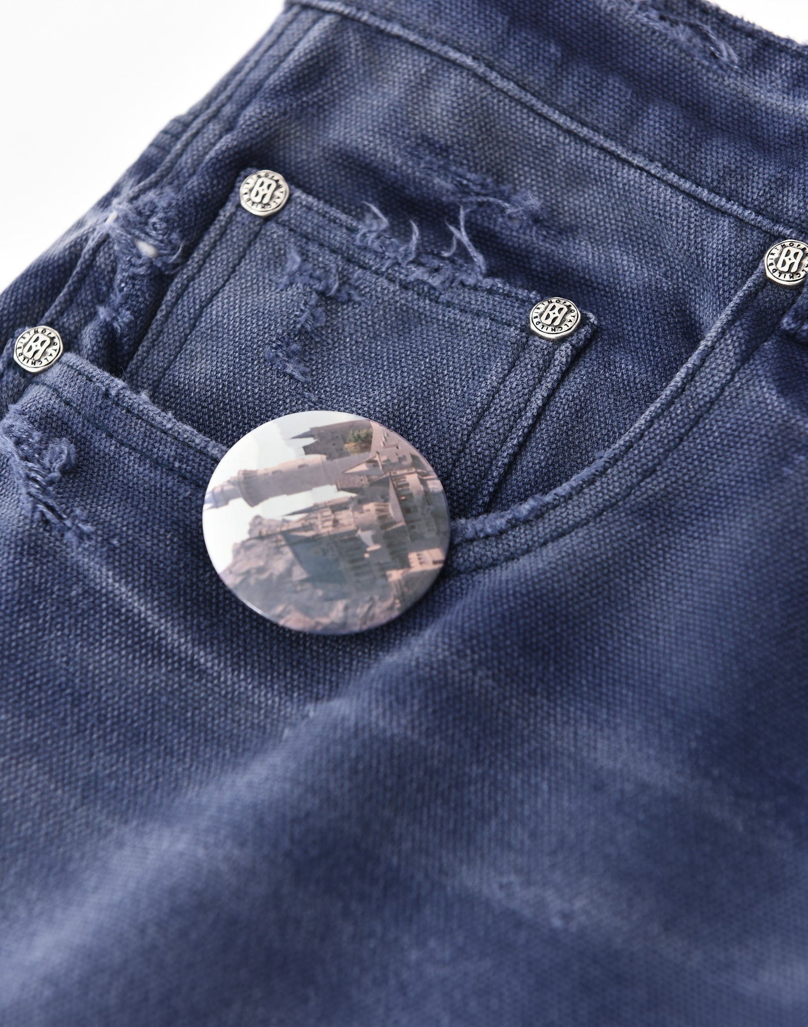 1920s Vintage Blue Pin Emblem Workwear Trousers