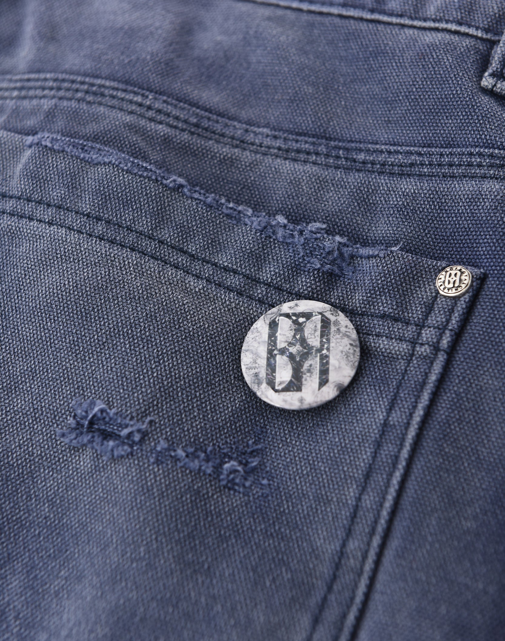 1920s Vintage Blue Pin Emblem Workwear Trousers