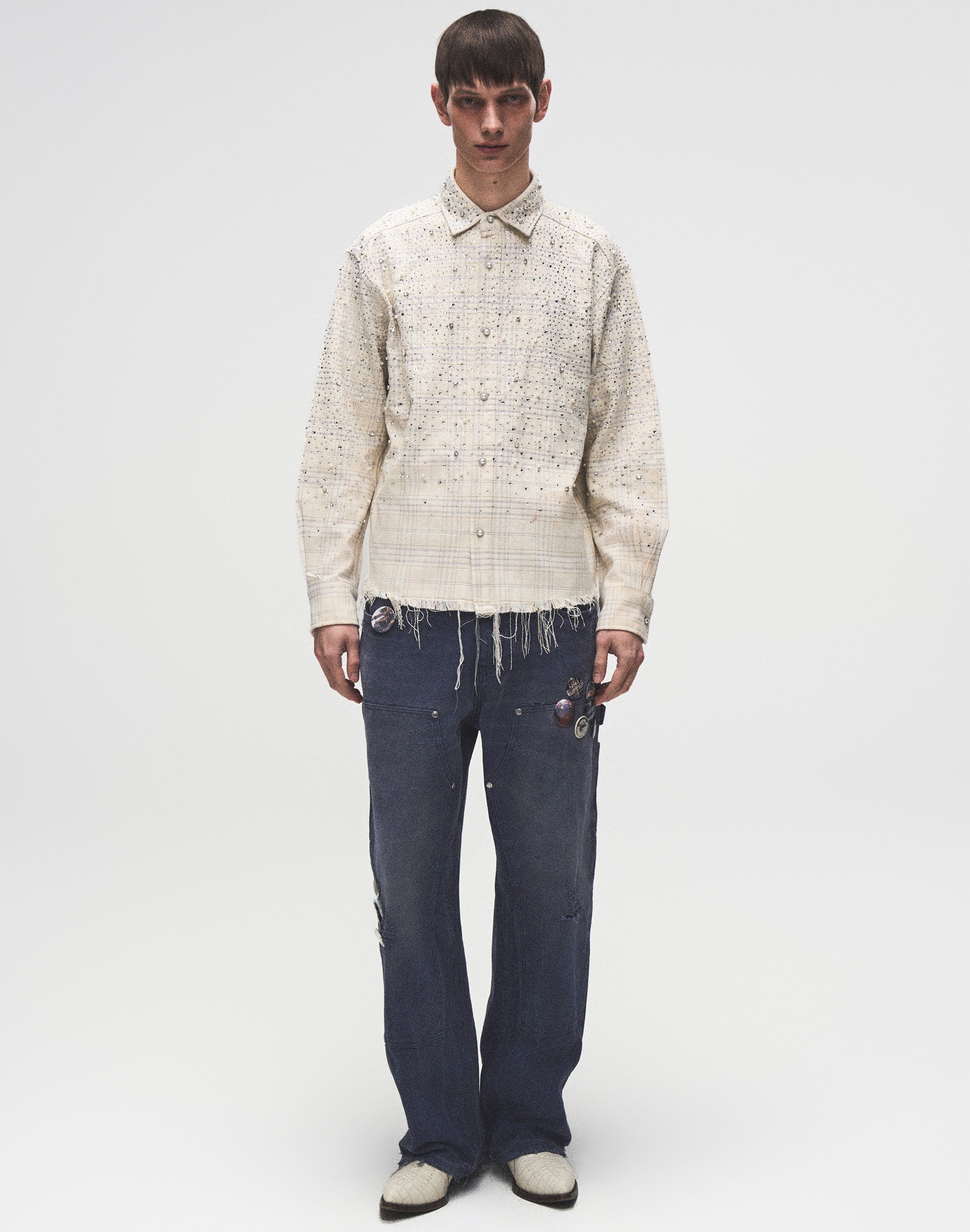 1920s Vintage Blue Pin Emblem Workwear Trousers