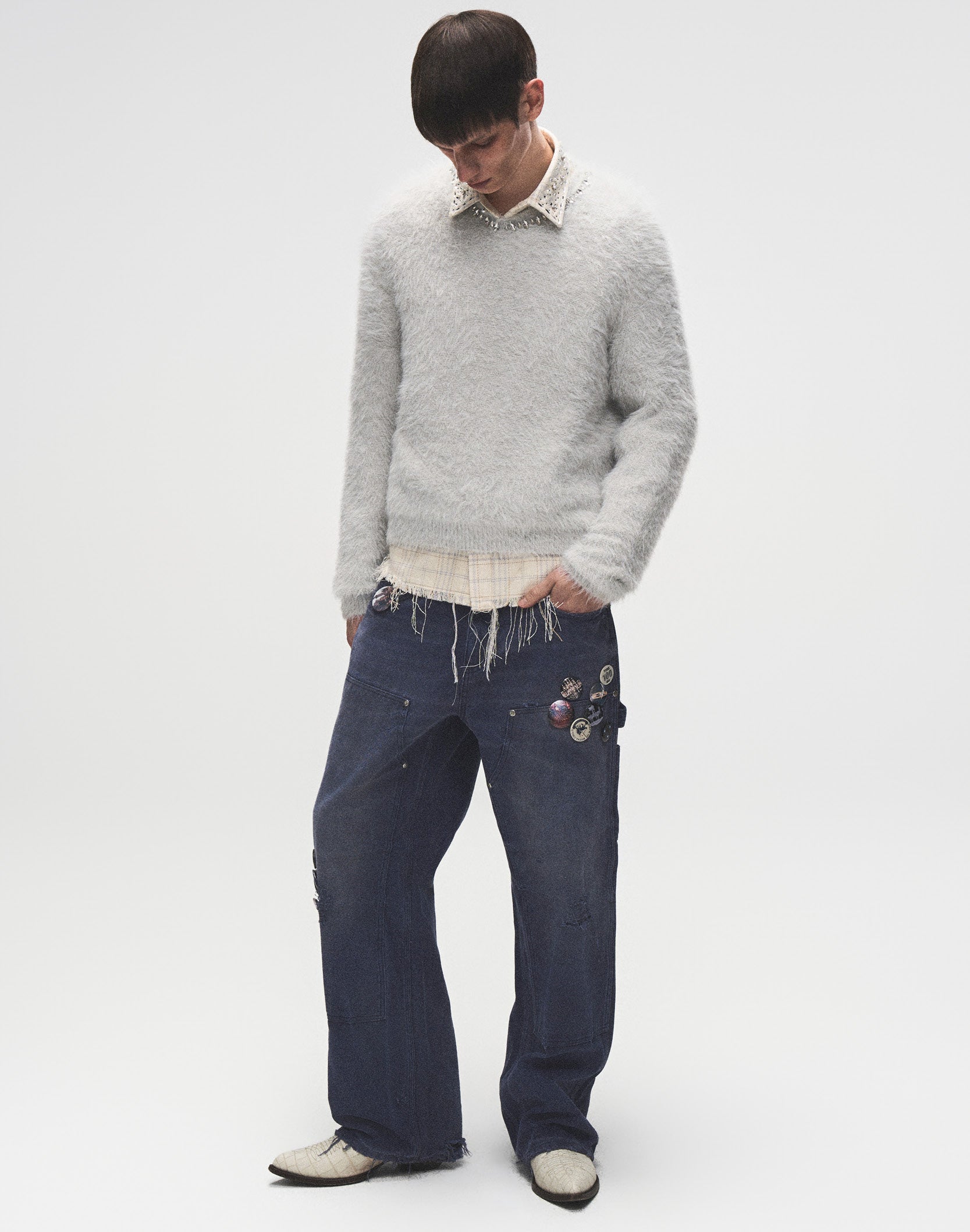 1920s Vintage Blue Pin Emblem Workwear Trousers