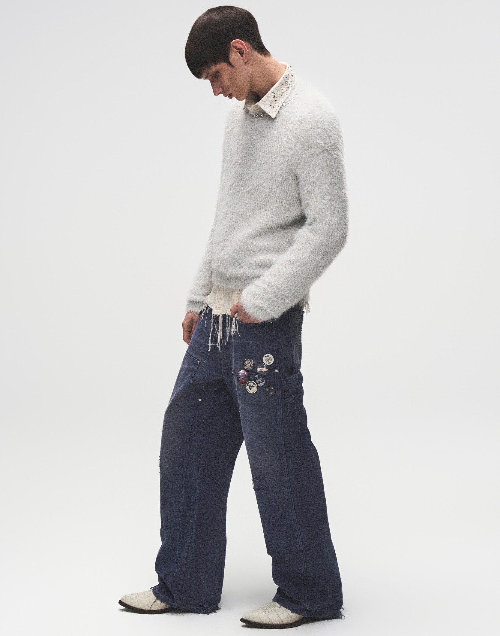 1920s Vintage Blue Pin Emblem Workwear Trousers