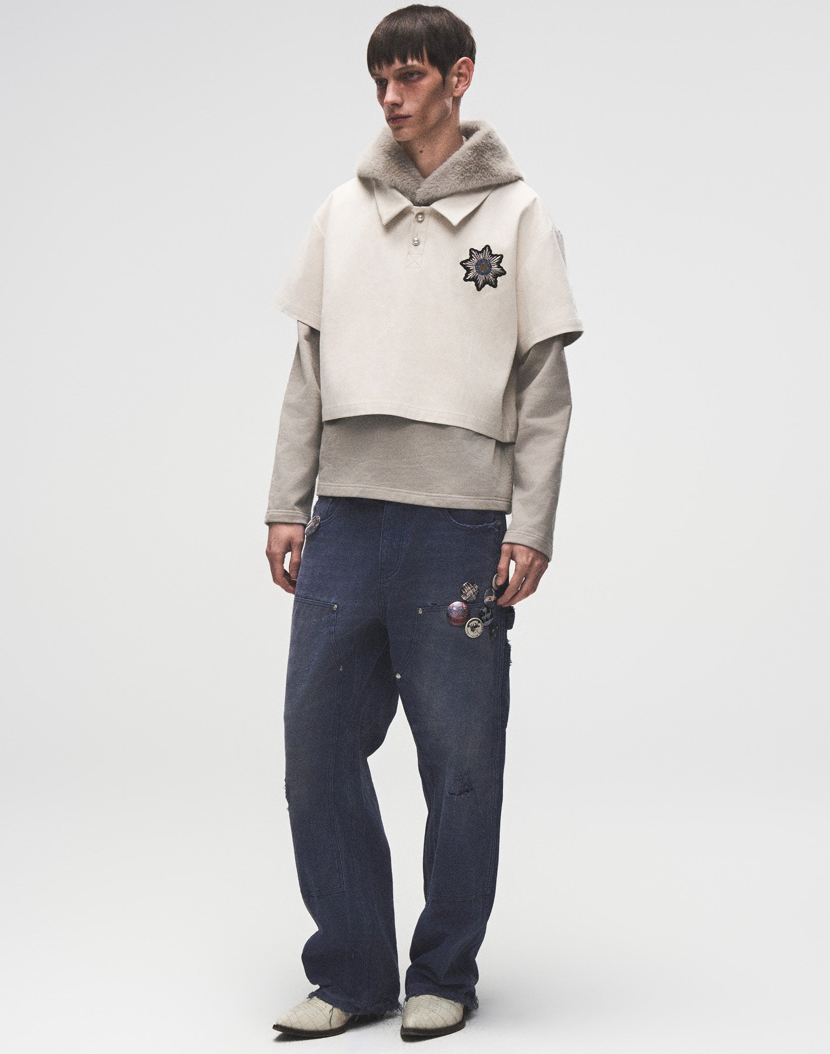 1920s Vintage Blue Pin Emblem Workwear Trousers