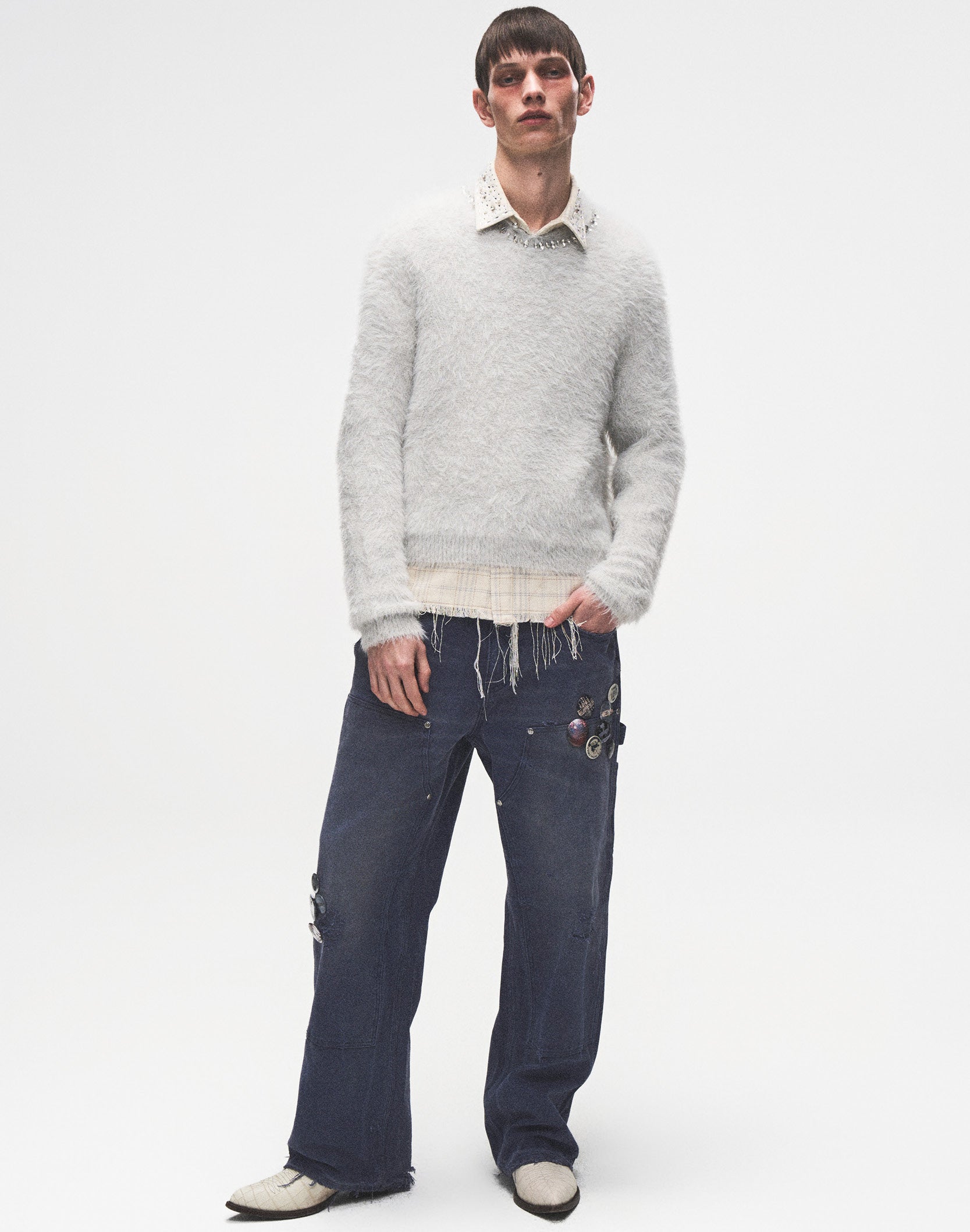 1920s Vintage Blue Pin Emblem Workwear Trousers