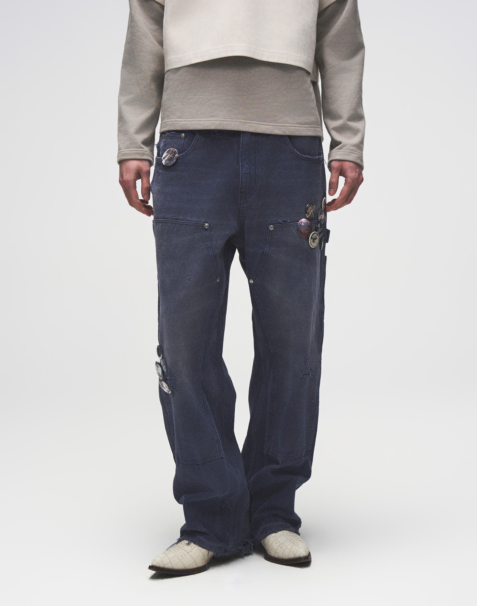 1920s Vintage Blue Pin Emblem Workwear Trousers