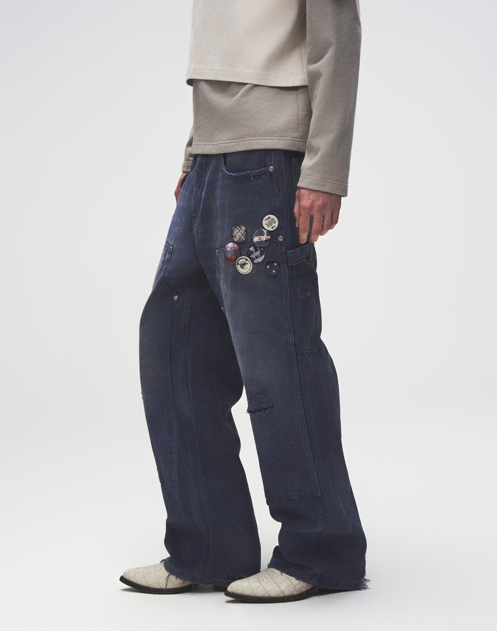 1920s Vintage Blue Pin Emblem Workwear Trousers