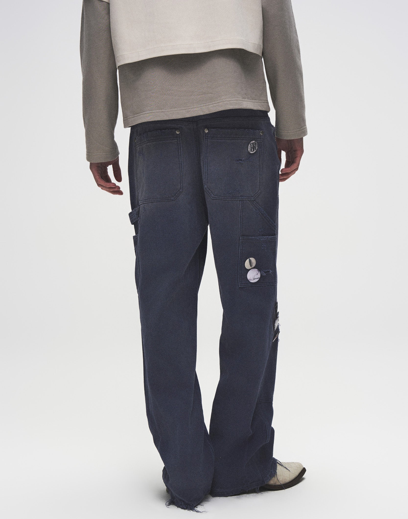 1920s Vintage Blue Pin Emblem Workwear Trousers