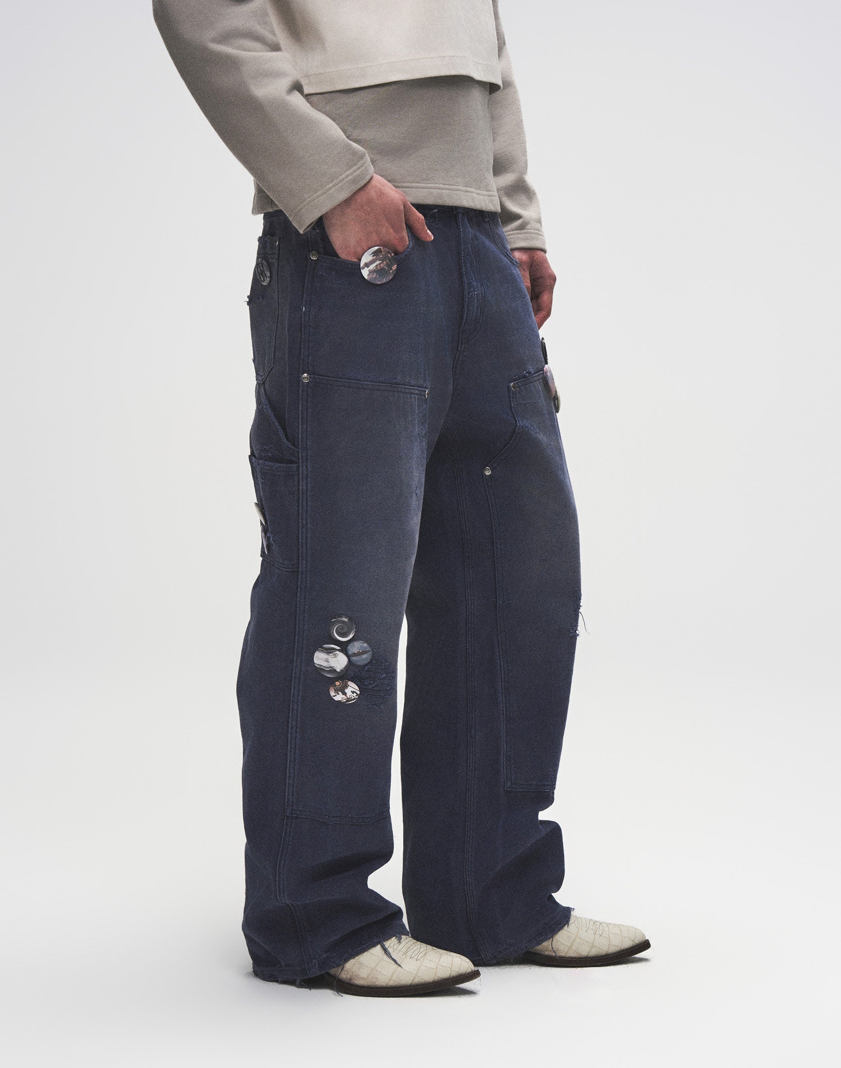 1920s Vintage Blue Pin Emblem Workwear Trousers