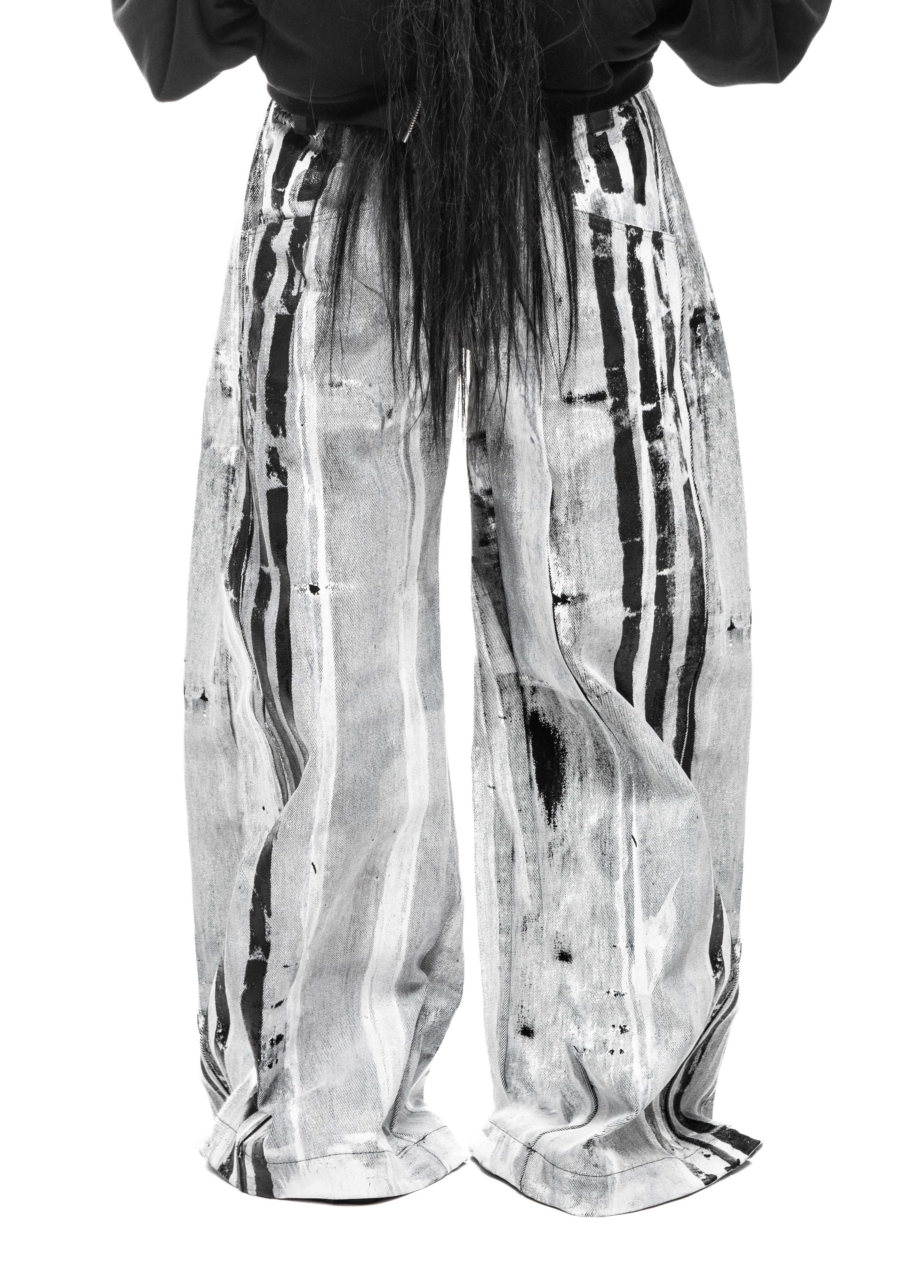 STRIPES WAXED WHITE JEANS