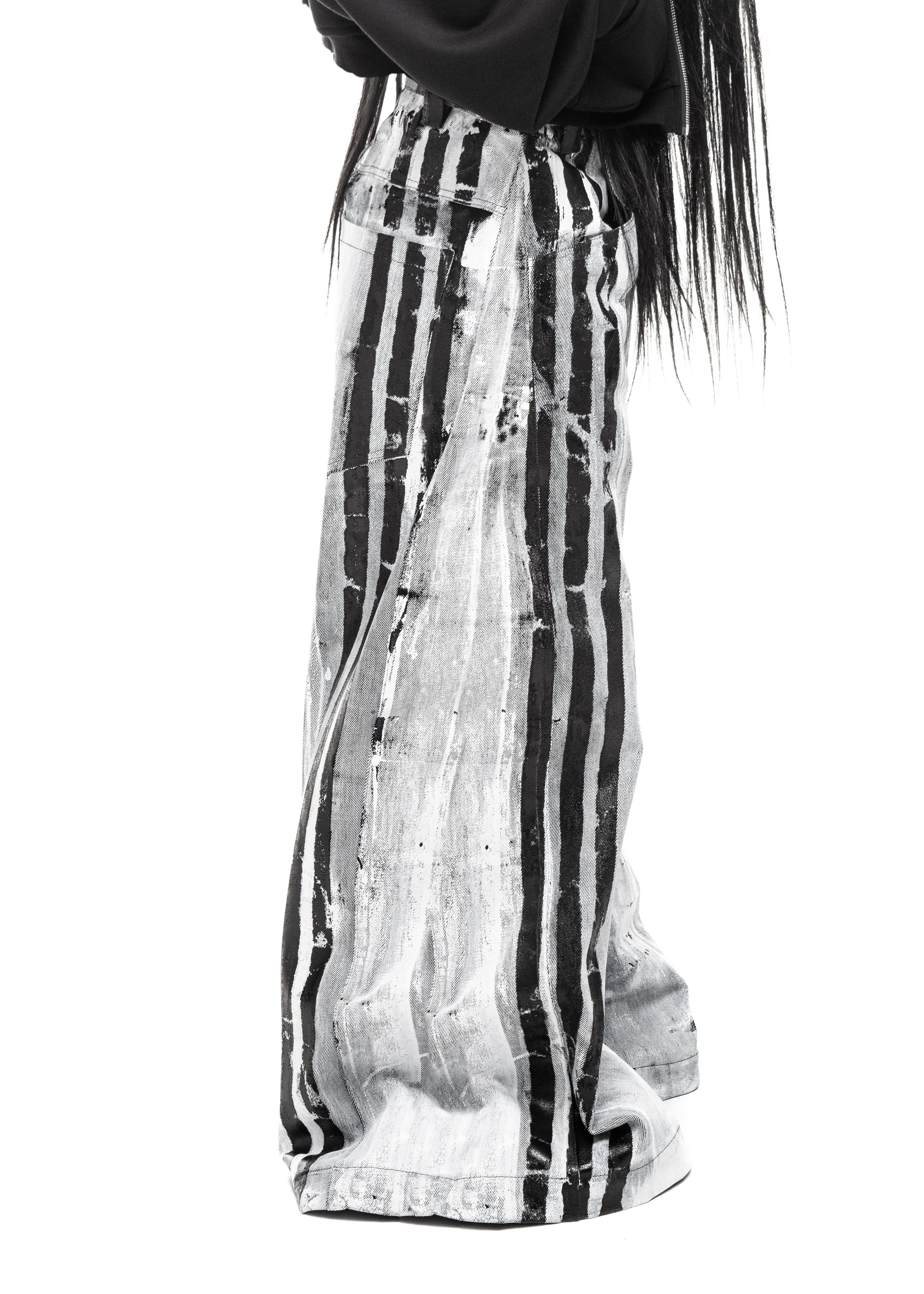 STRIPES WAXED WHITE JEANS