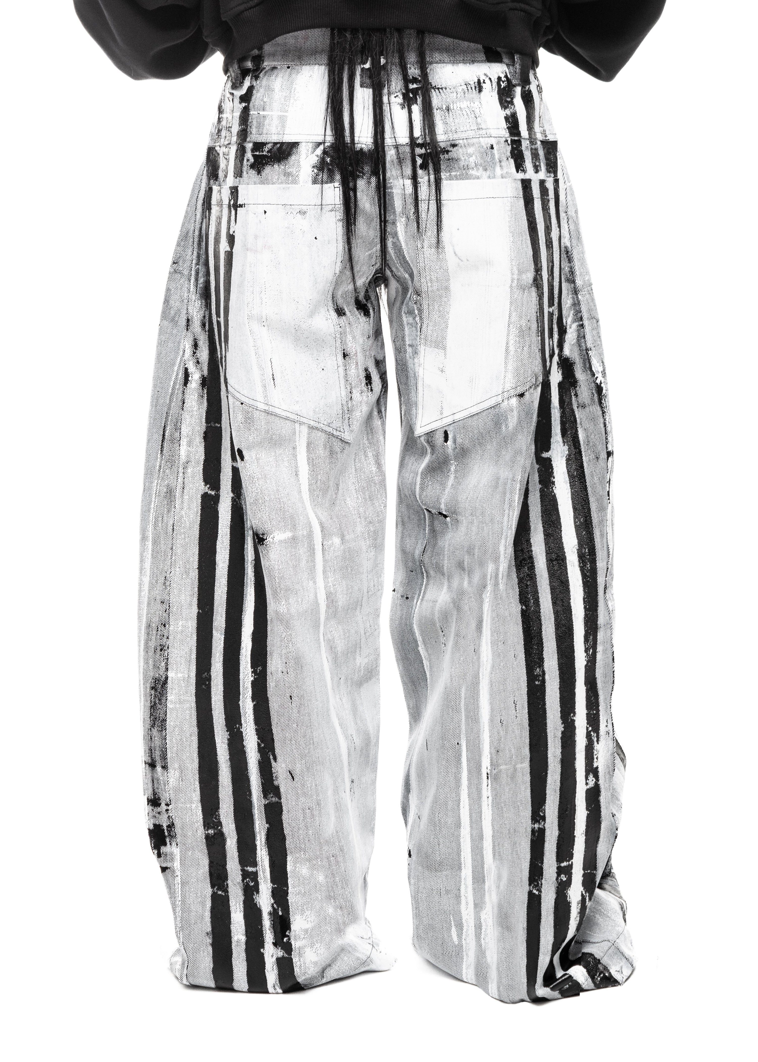 STRIPES WAXED WHITE JEANS