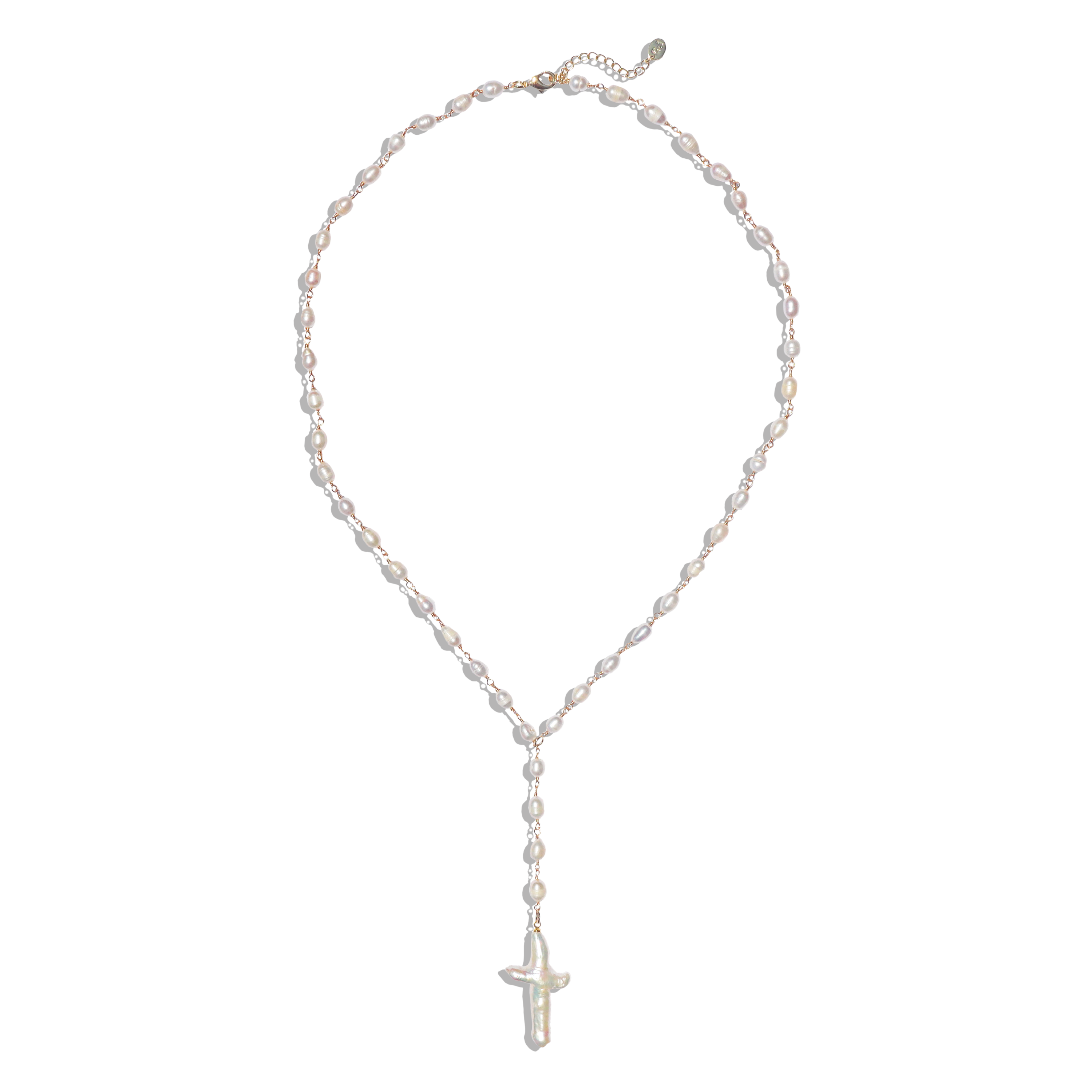 "Andie" Freshwater Pearl Cross Drop Necklace