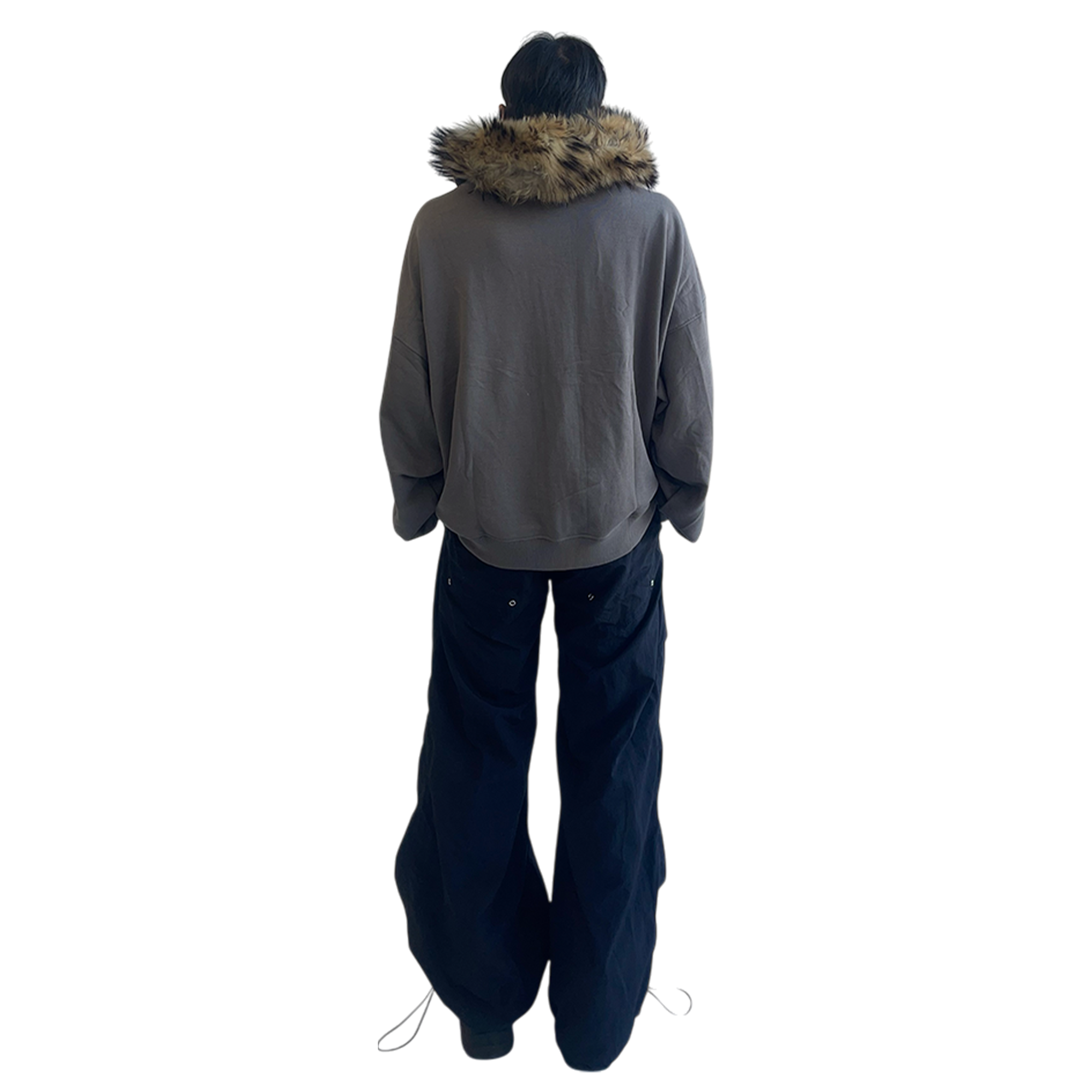 FUR HOODIE, CHARCOAL/BROWN
