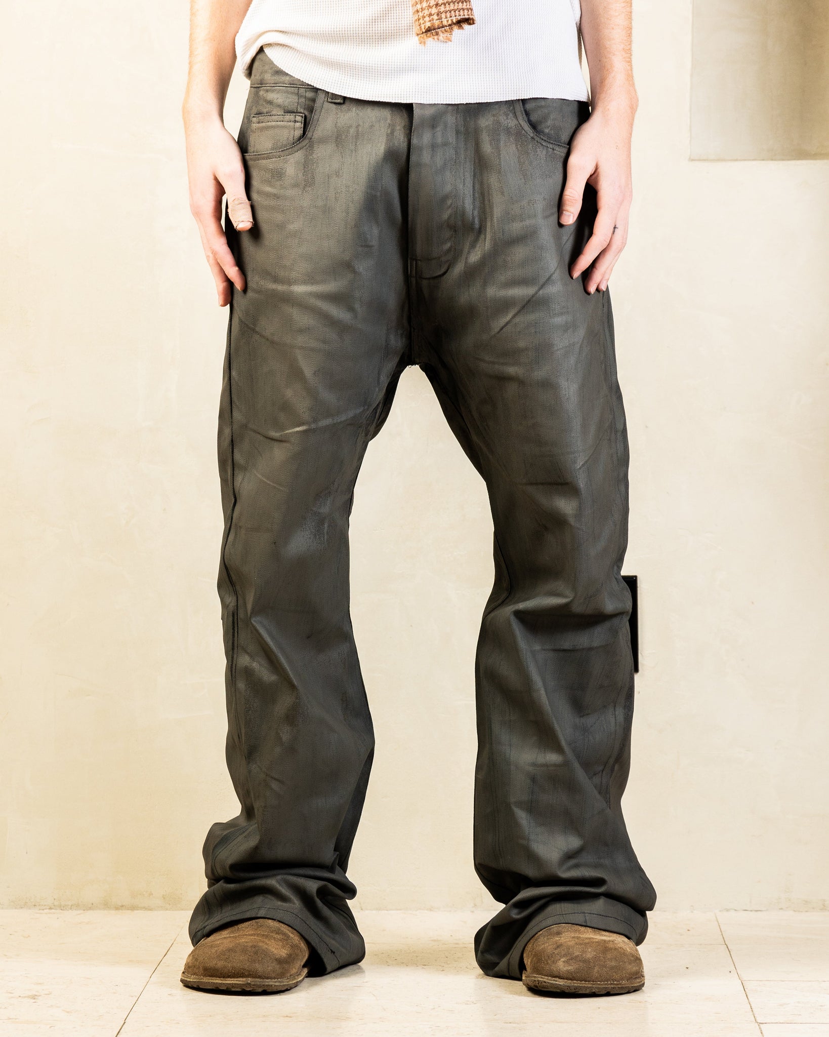 Oil Spill Grey Waxed Jeans