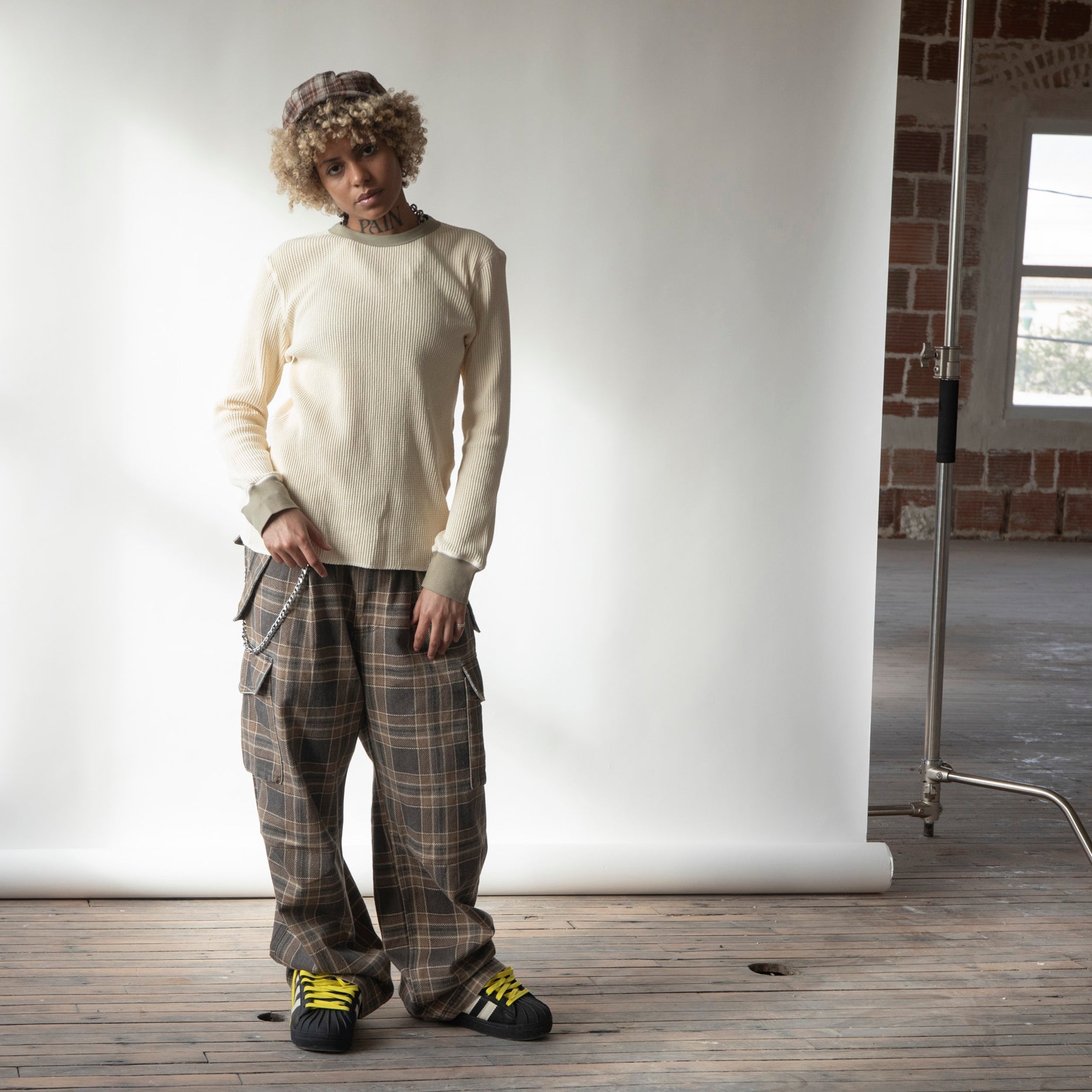 filthy® wide-leg cargo (brown plaid)