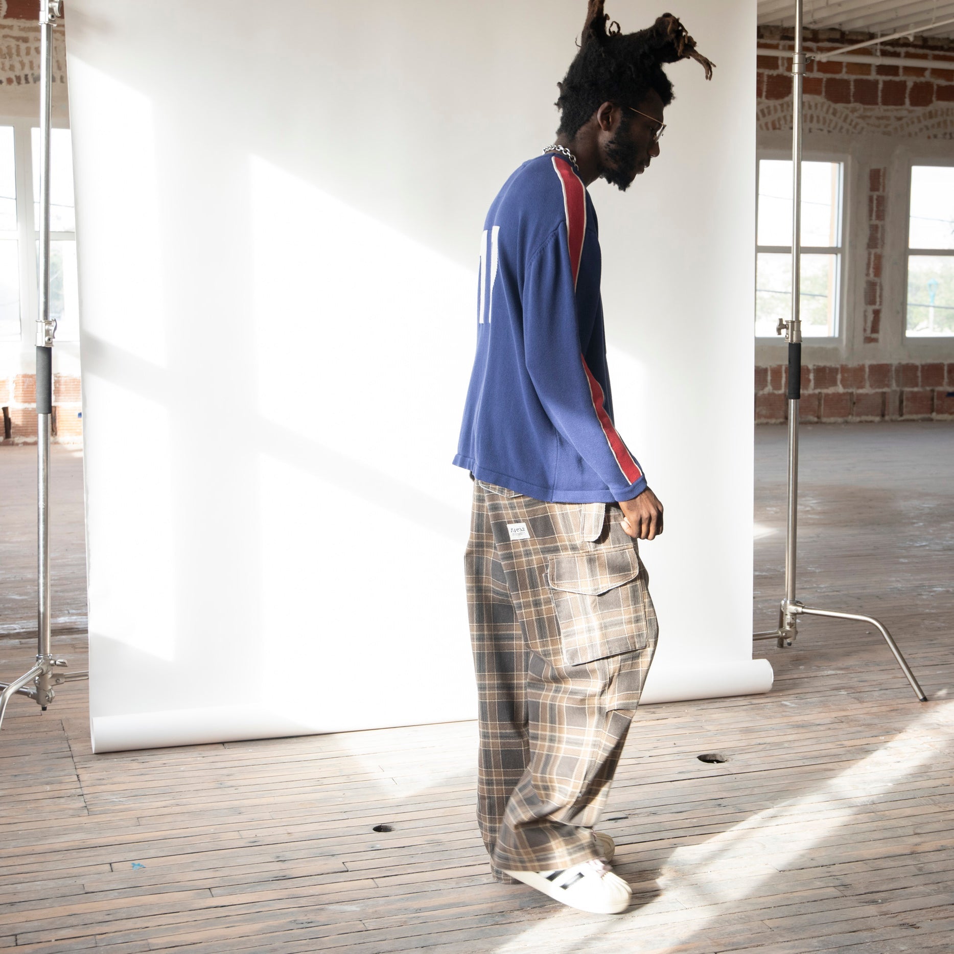 filthy® wide-leg cargo (brown plaid)