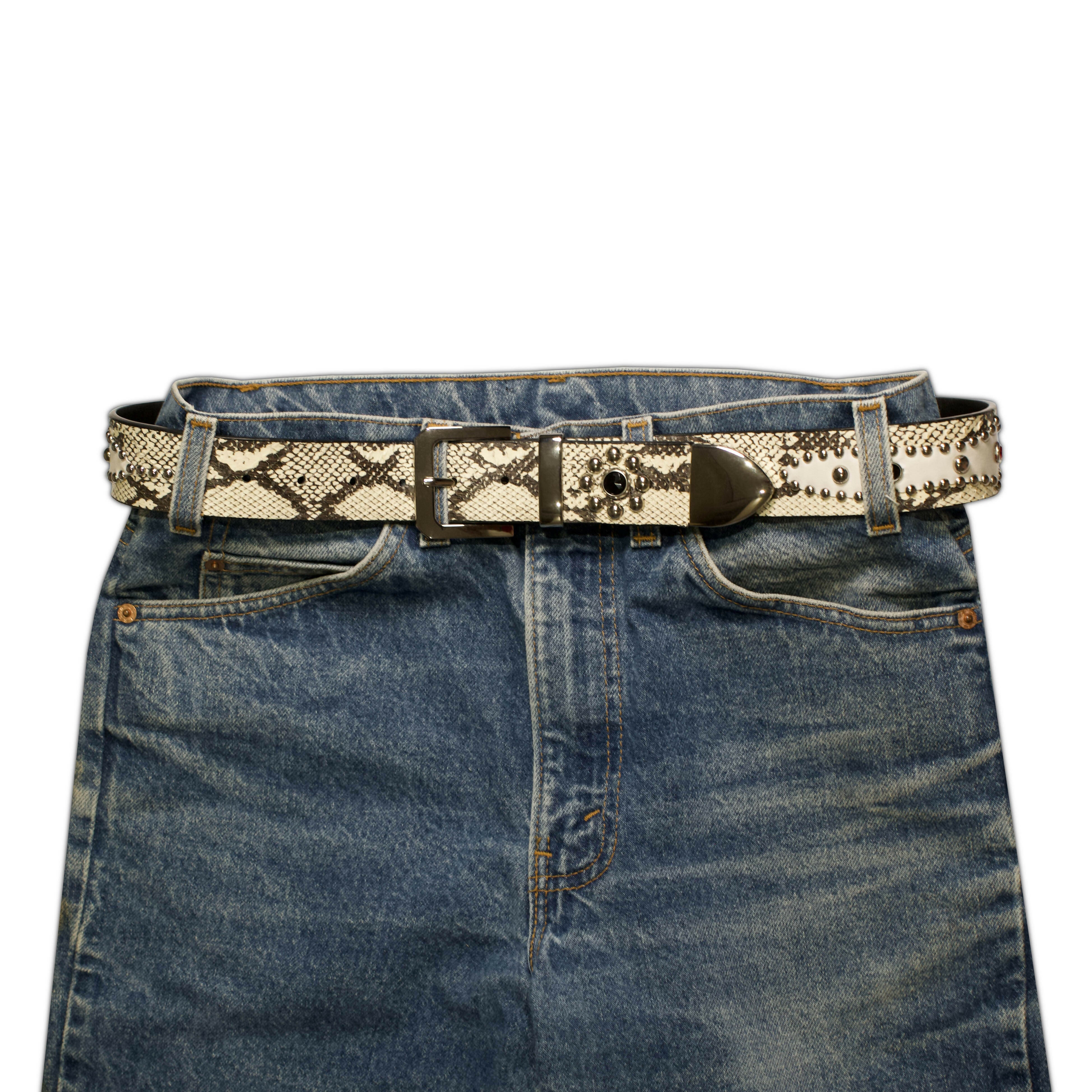 STUDDED SNAKESKIN BELT IN WHITE – Lowheads