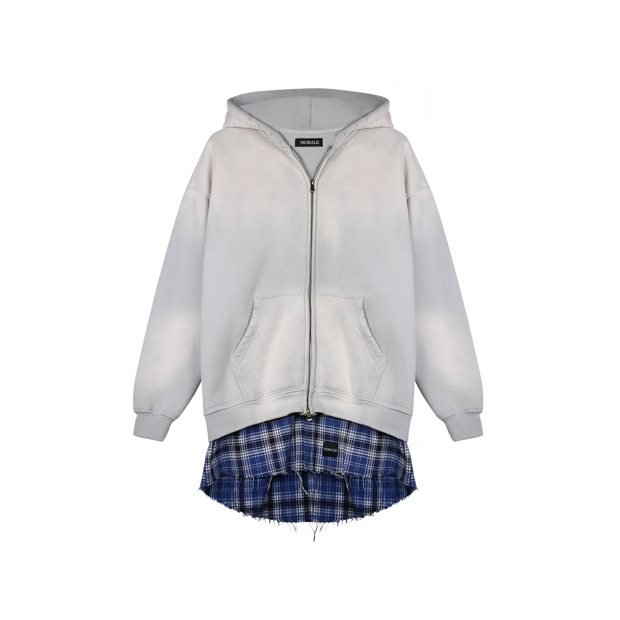 GREY LAYERED ZIP-UP HOODIE