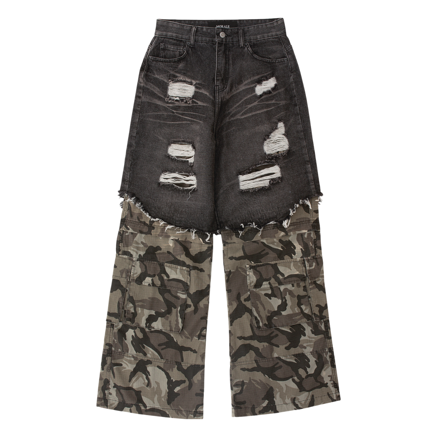 BLACK CAMO DOUBLE LAYERED BAGGY PANTS (P.S)