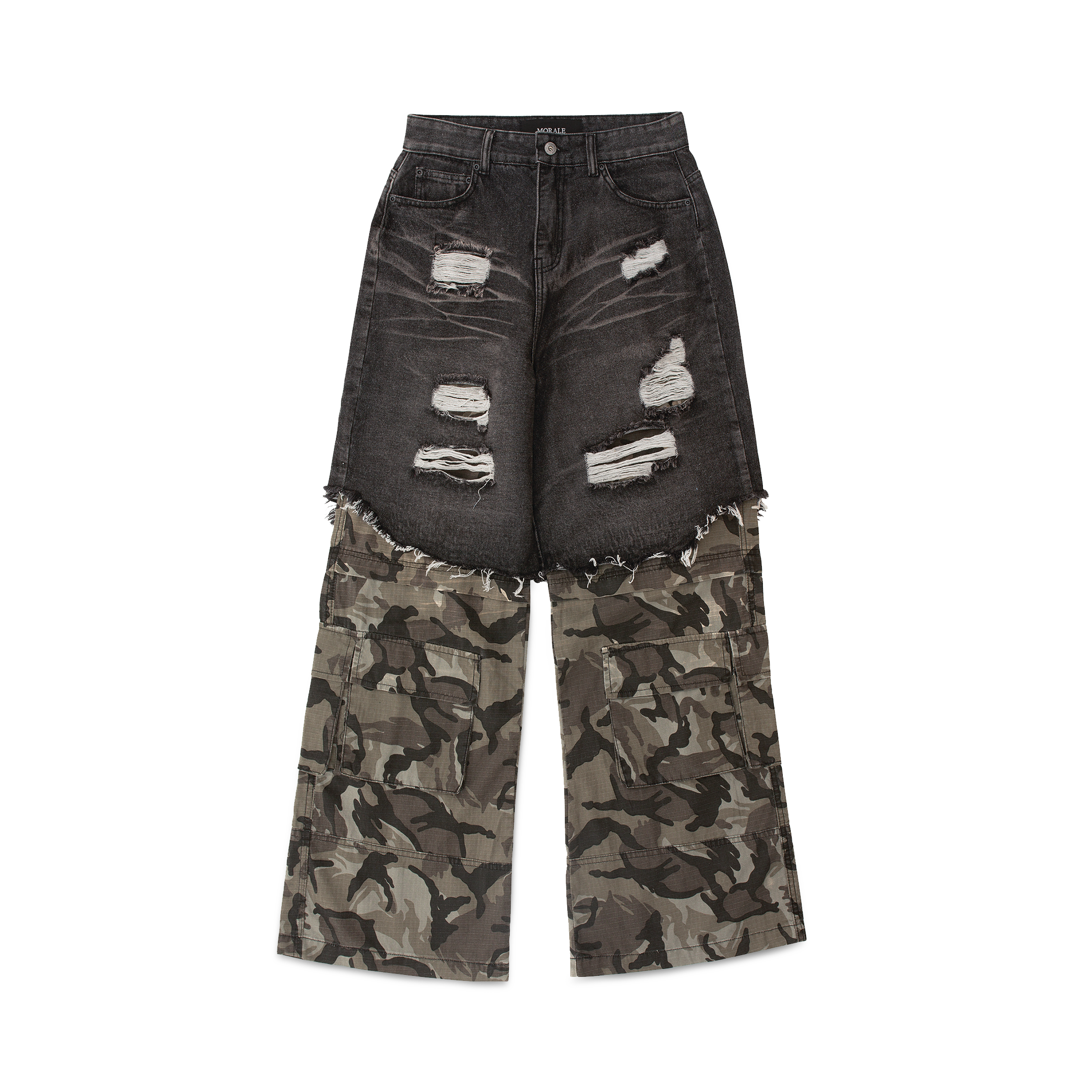 BLACK CAMO DOUBLE LAYERED BAGGY PANTS (P.S)