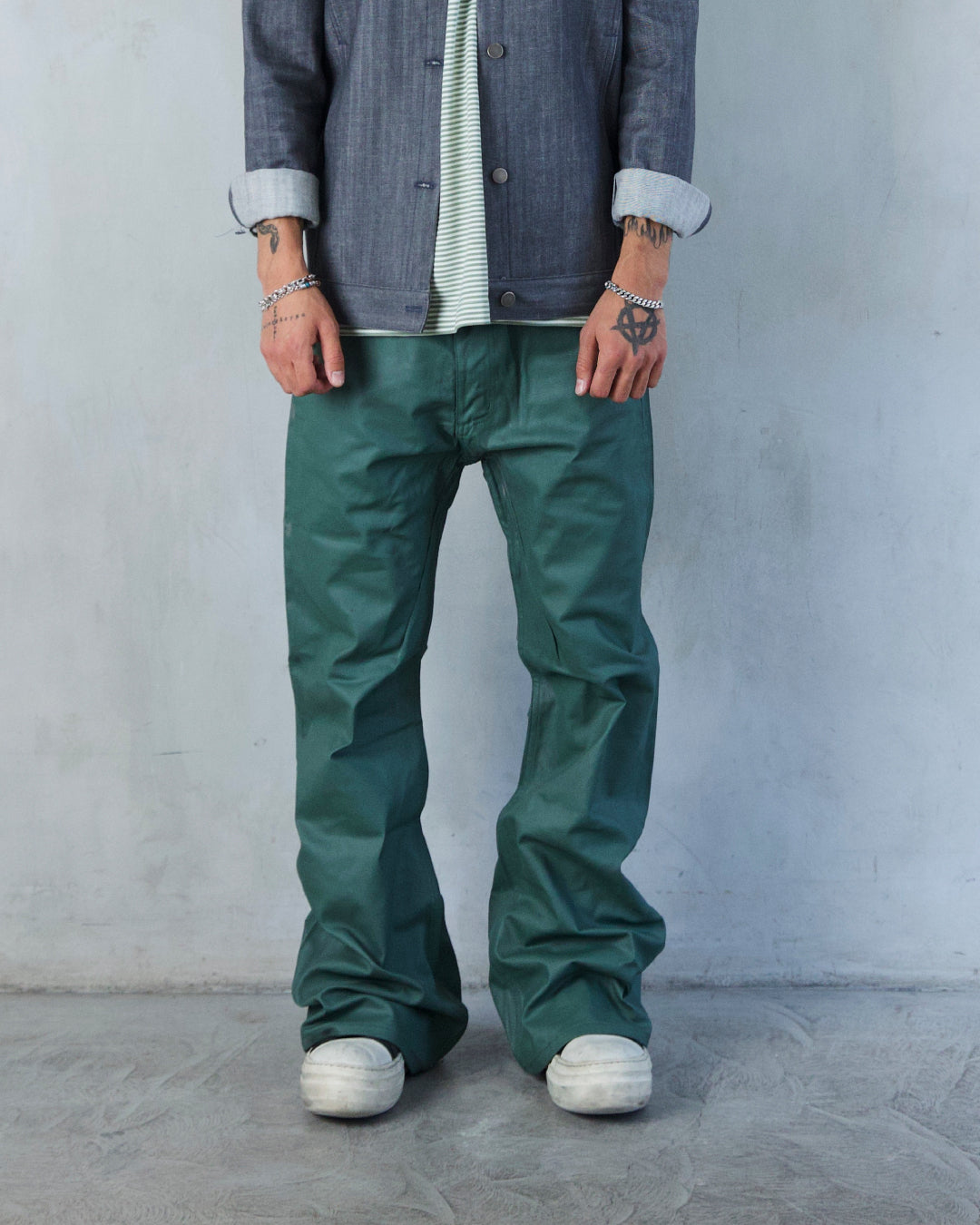 BASE .01 'EMERALD GREEN' COATED DENIM
