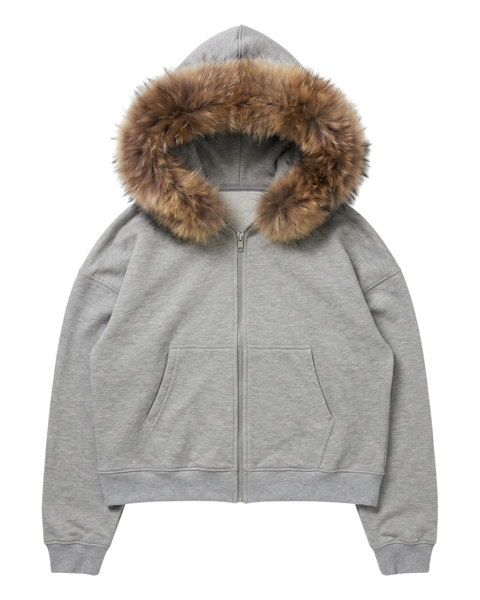 FUR HOODIE, HEATHER GRAY/BROWN – Lowheads