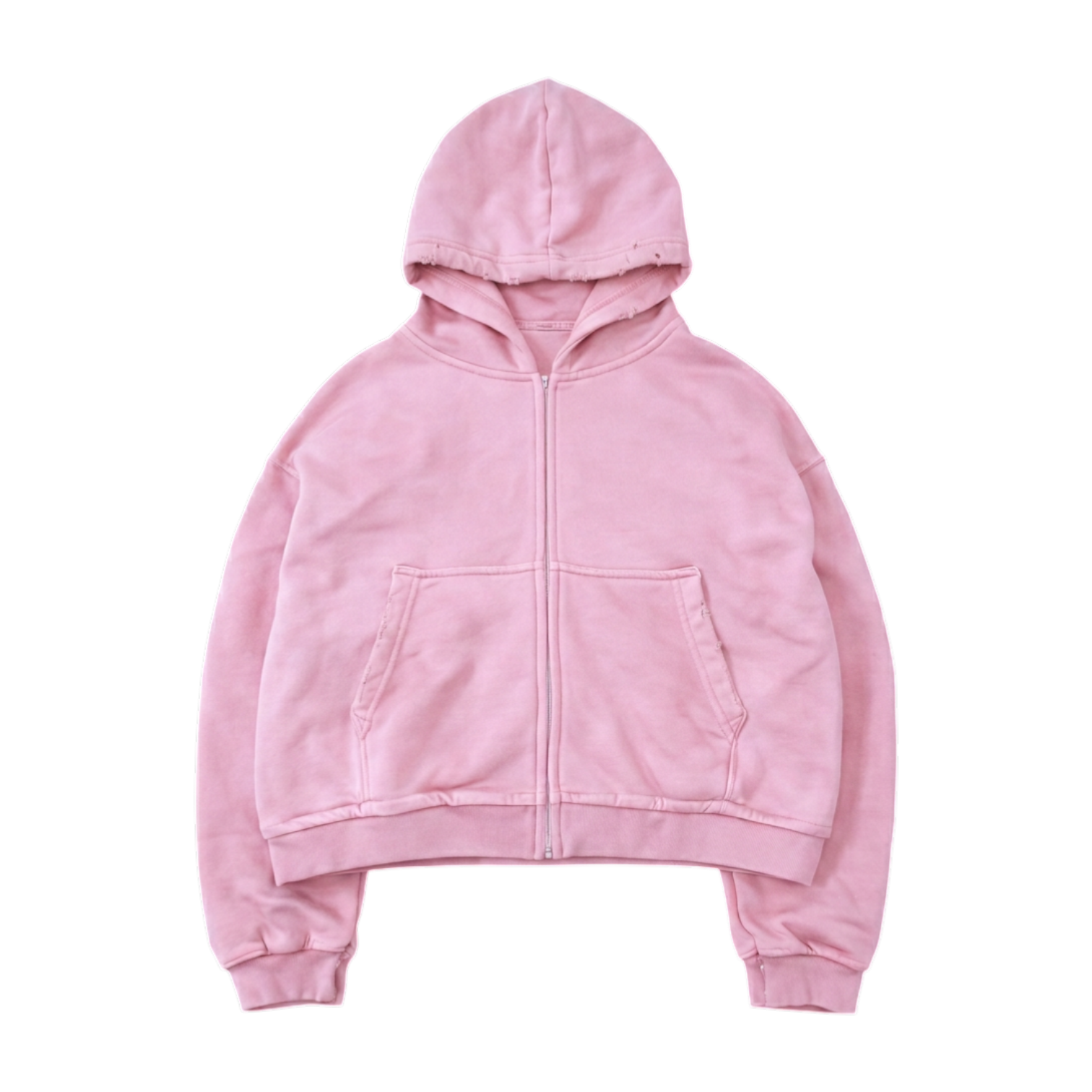 MIDWEIGHT ZIP-UP HOODIE, PINK, DISTRESSED