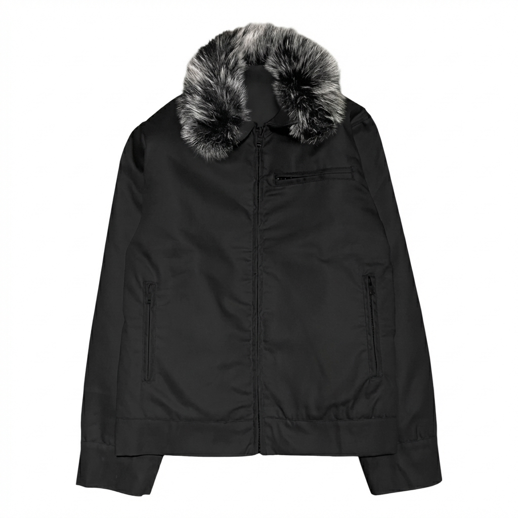FUR CANVAS JACKET, BLACK