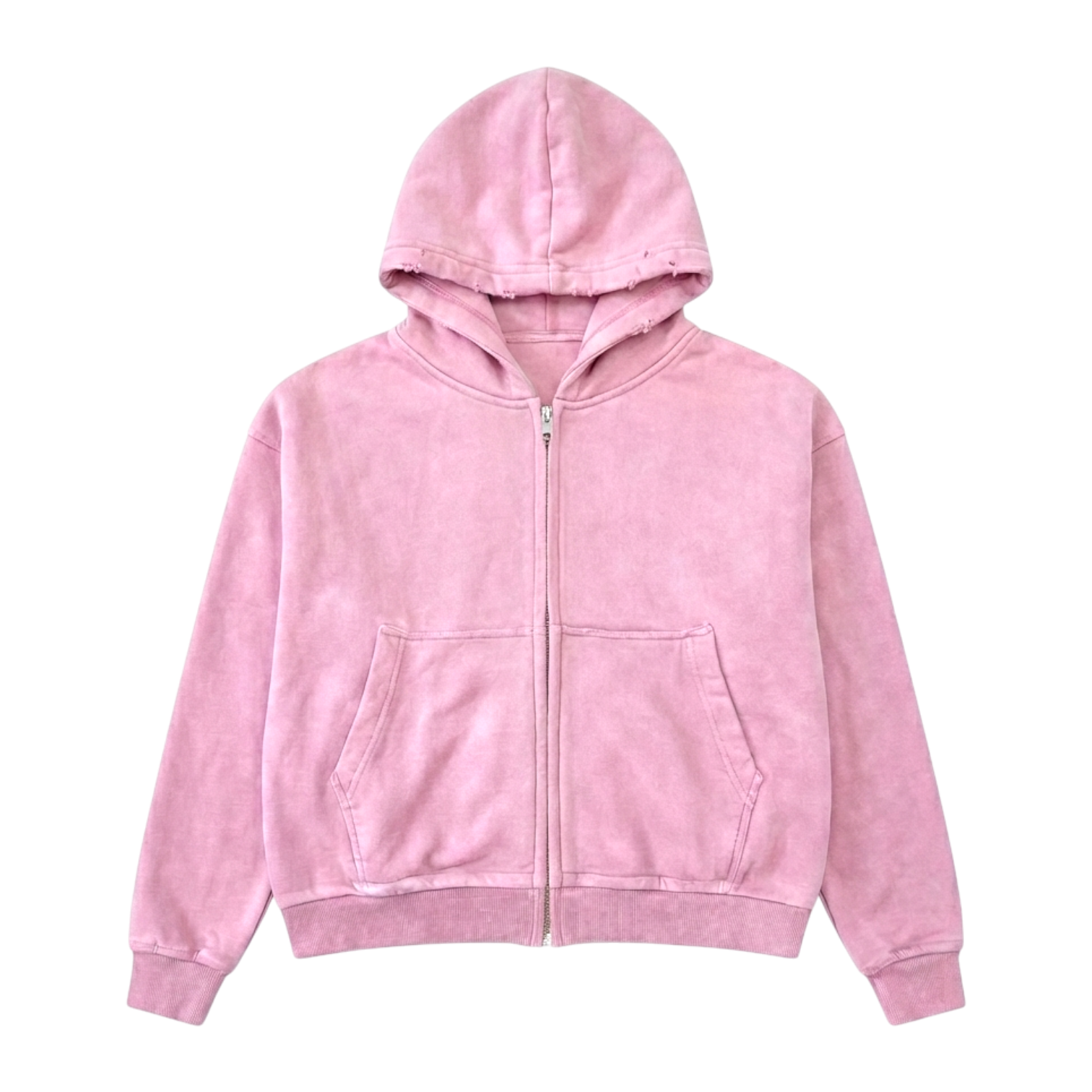 MIDWEIGHT ZIP-UP HOODIE, PINK, DISTRESSED