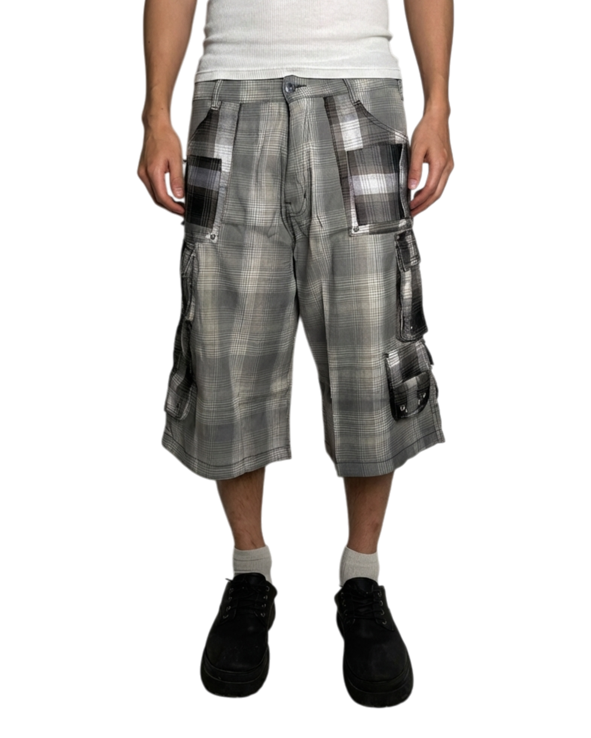 WOOL SHORTS, GREY/BLACK PLAID