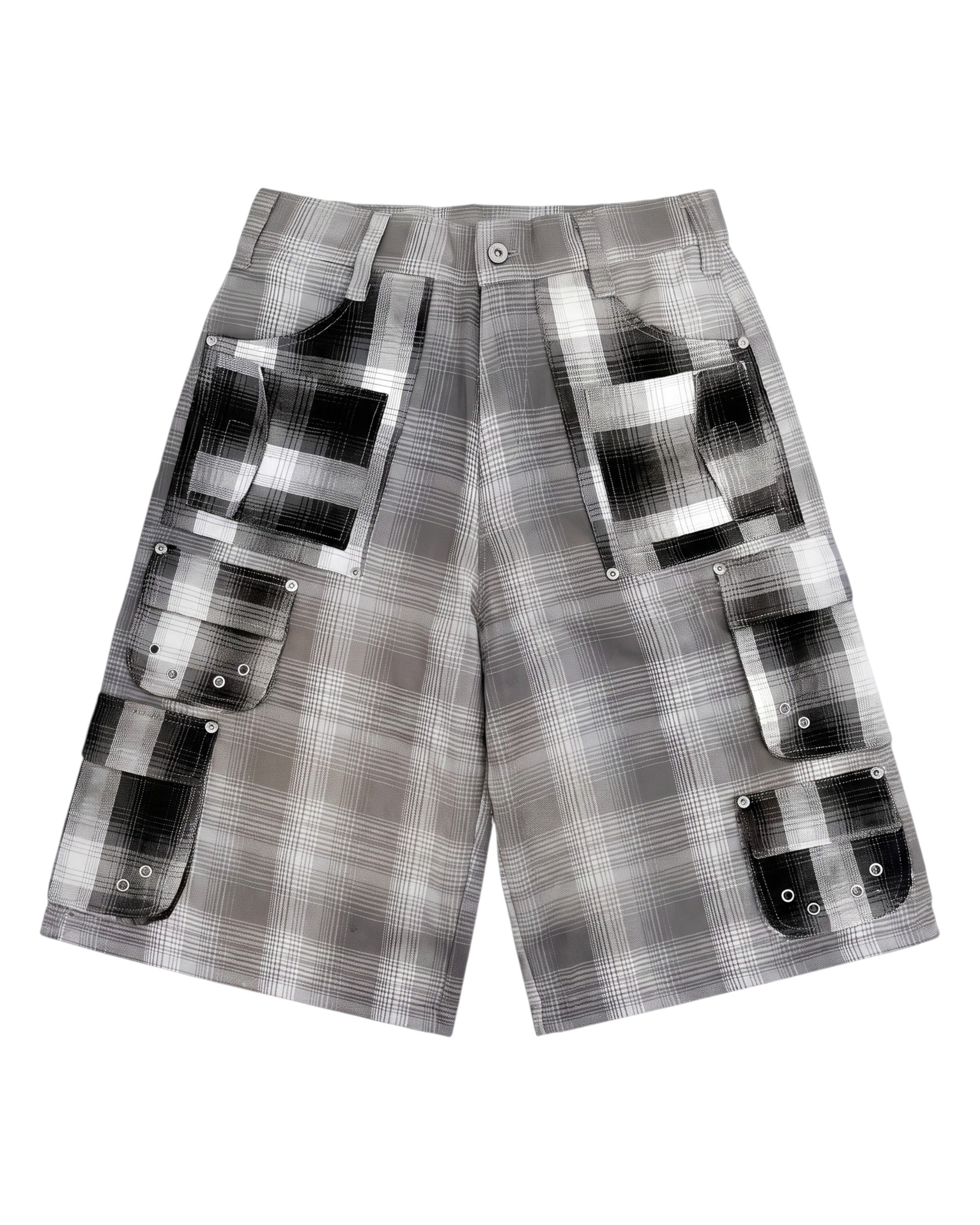 PLAID SHORTS, GREY/BLACK