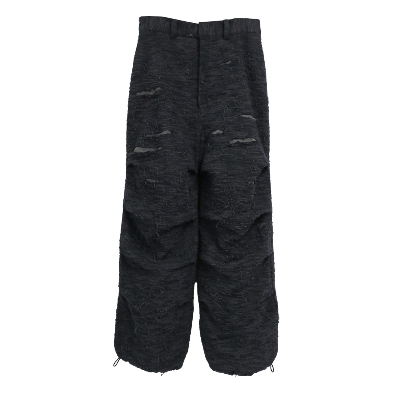 【PRE-ORDER】DISTRESSED FABRIC 4-TUCK TROUSERS / BLACK