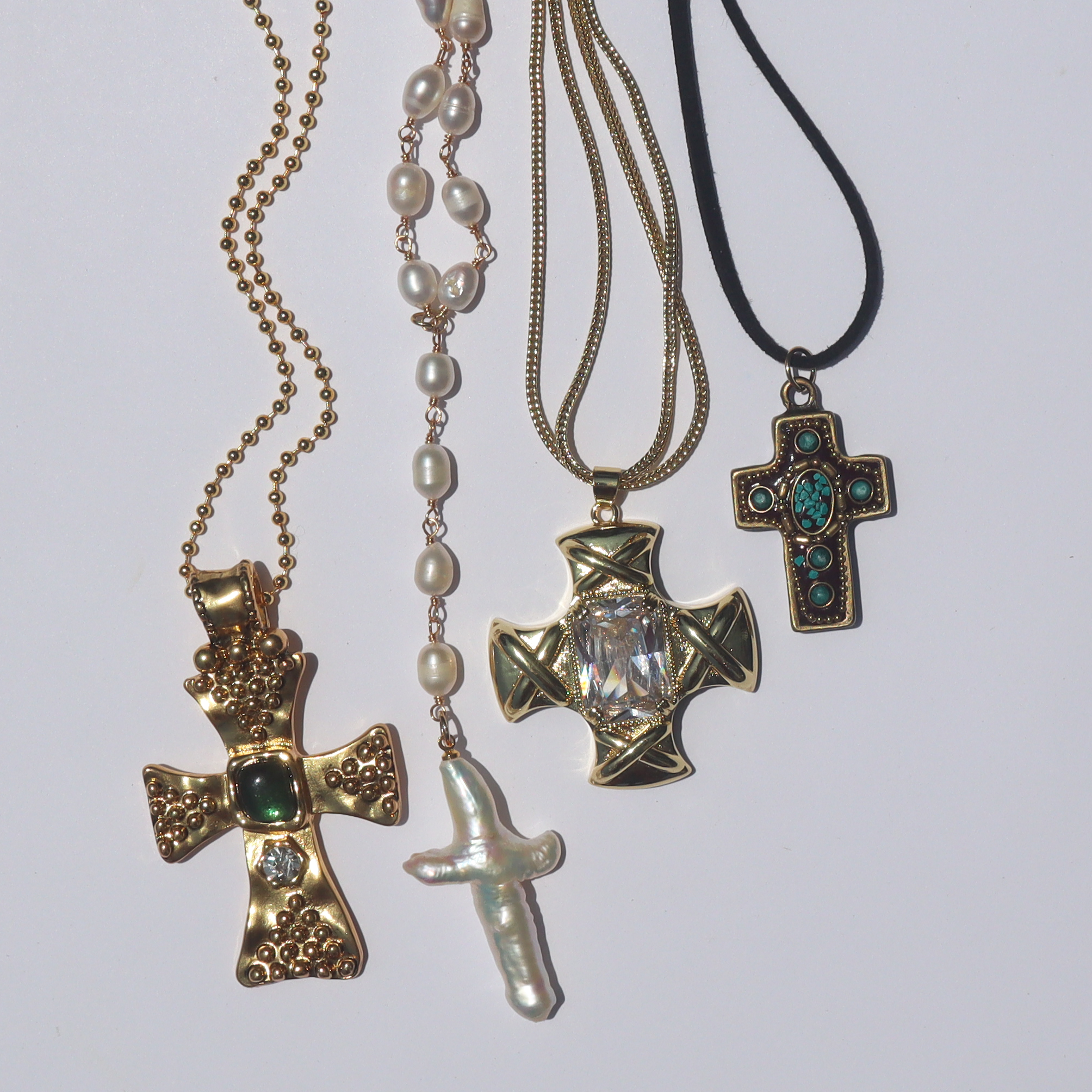 "Andie" Freshwater Pearl Cross Drop Necklace