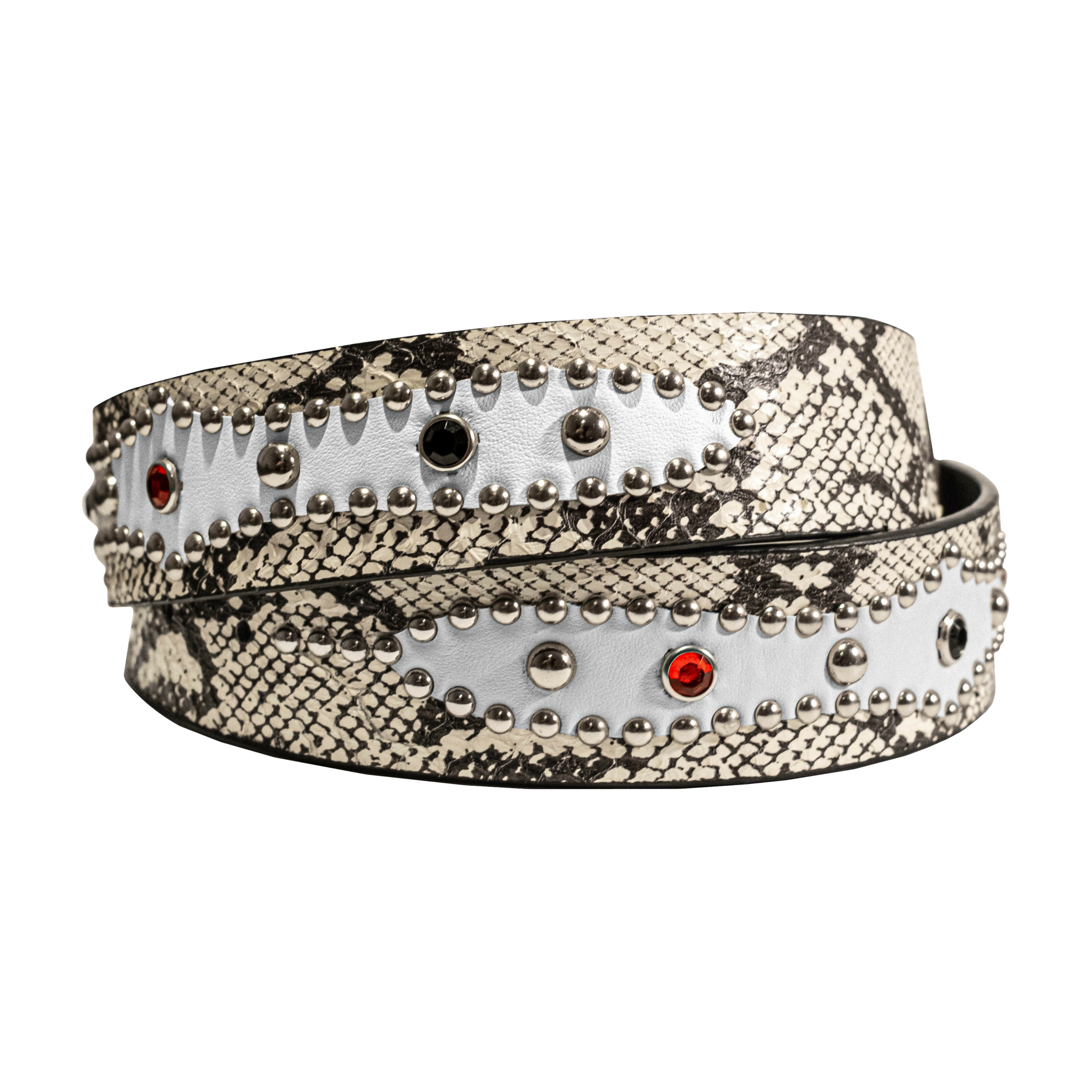 STUDDED SNAKESKIN BELT IN WHITE – Lowheads
