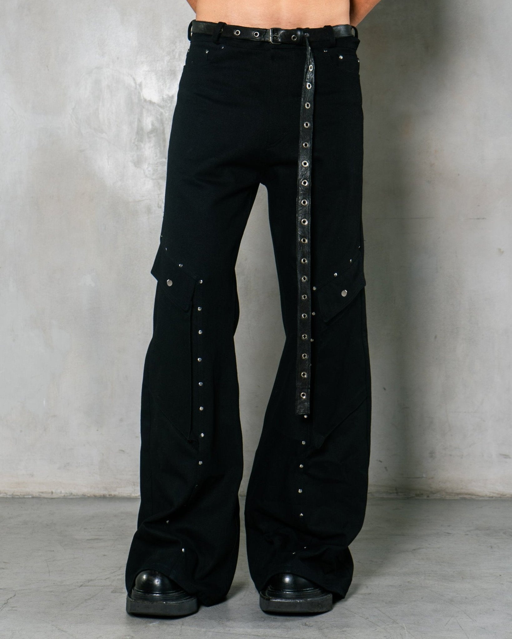 Studded Black Denim Cargos