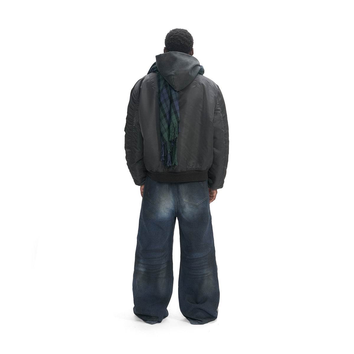 BLACK TROMPE L'OEIL HOODED BOMBER JACKET