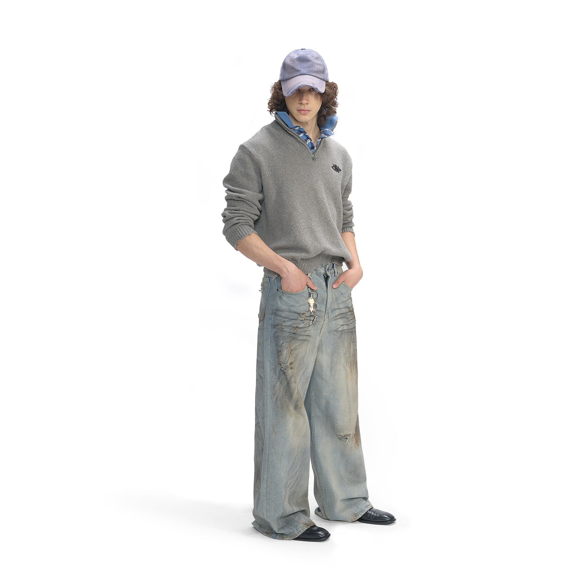 RUSTIC BLUE FADED BAGGY JEANS