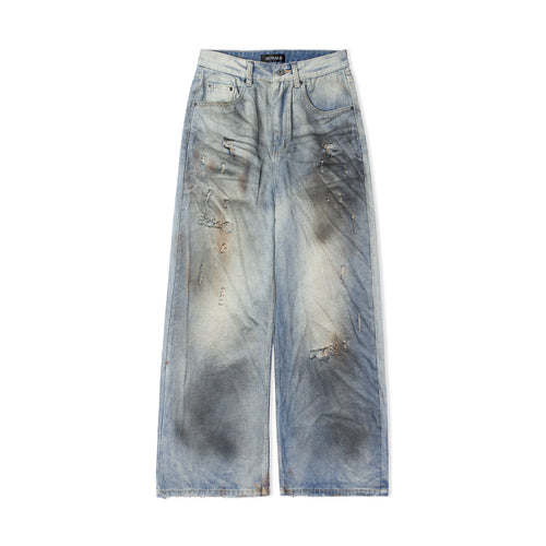RUSTIC BLUE FADED BAGGY JEANS