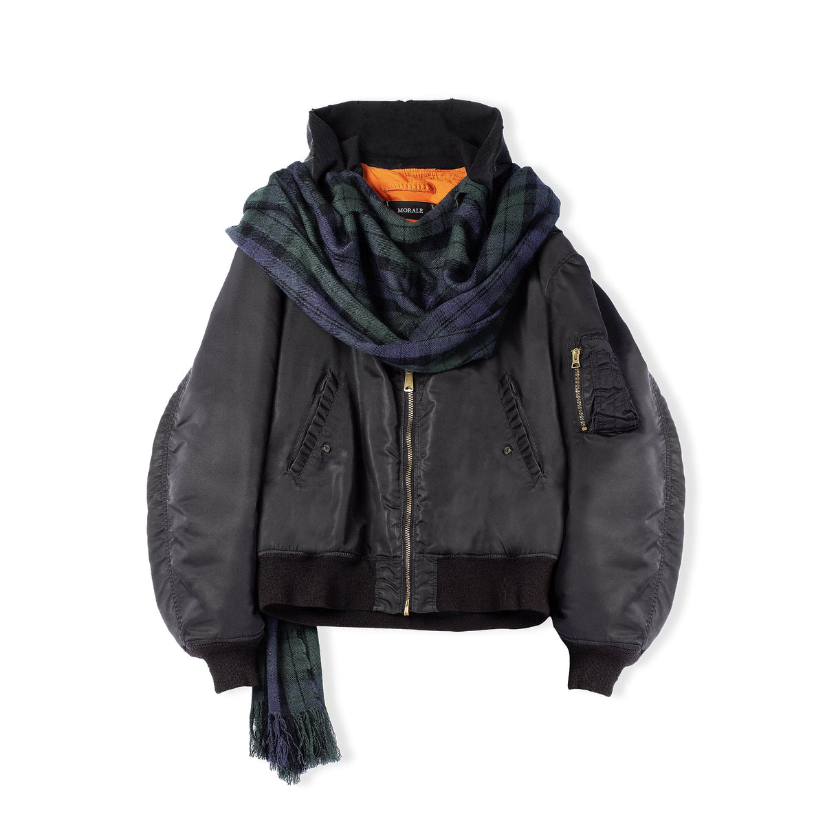 BLACK TROMPE L'OEIL HOODED BOMBER JACKET