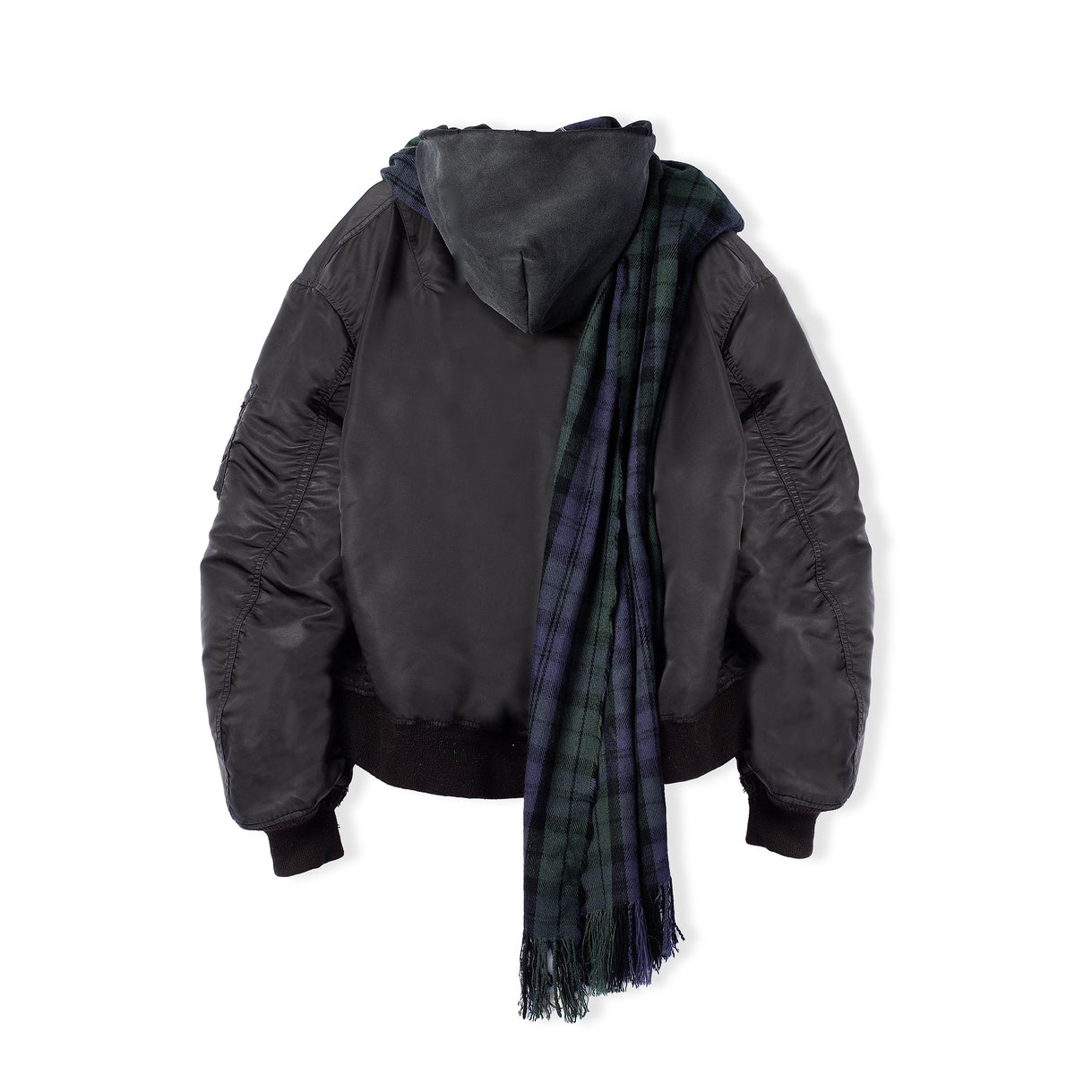BLACK TROMPE L'OEIL HOODED BOMBER JACKET