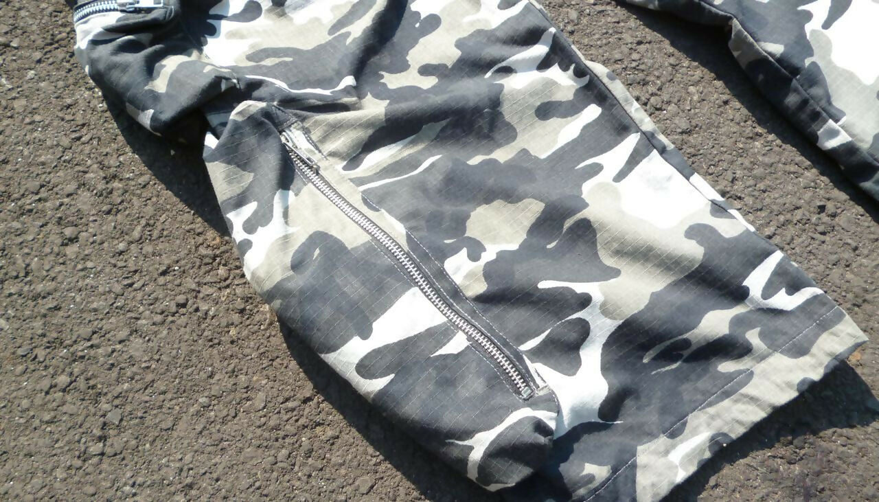 'Army' black white camo ripstop pants
