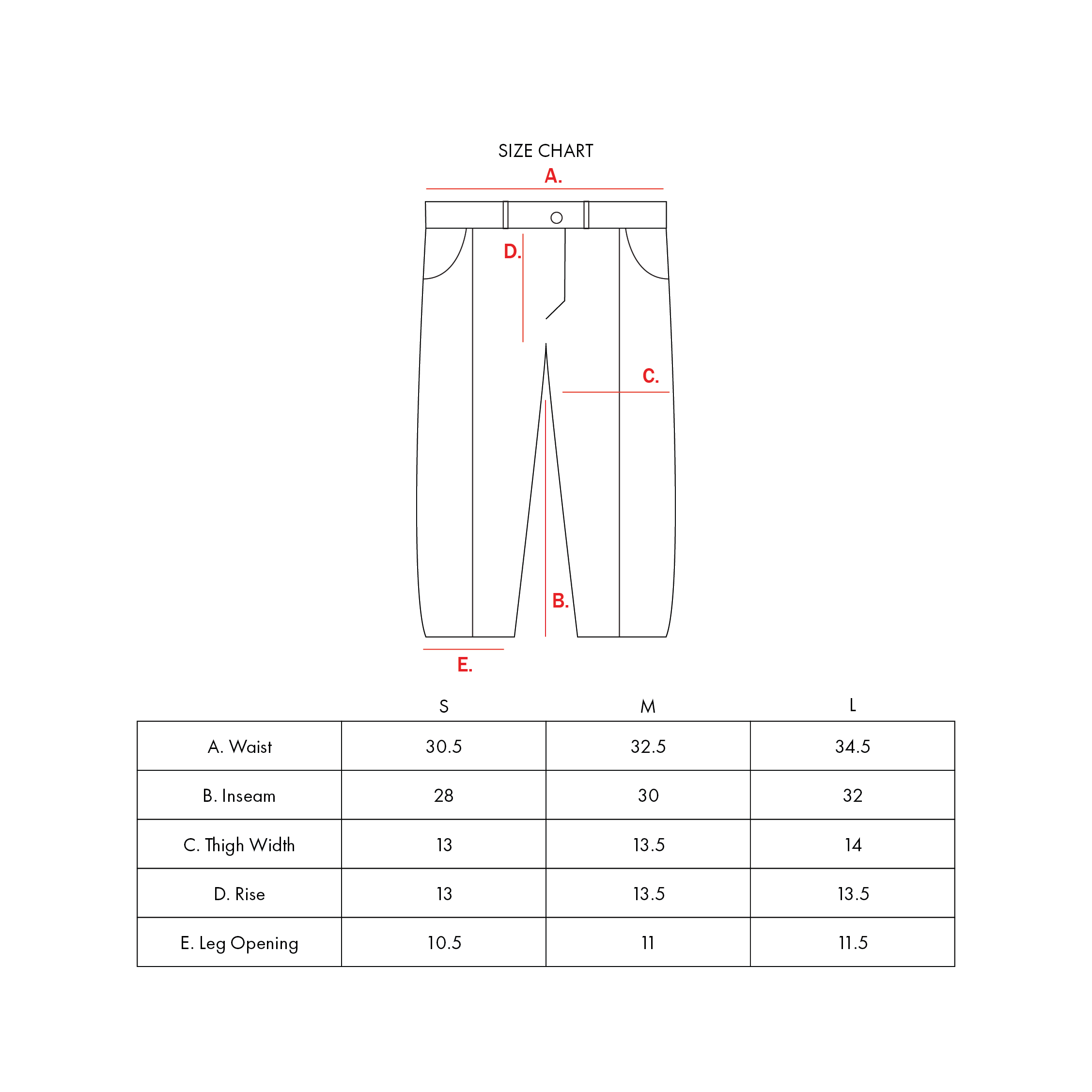 Joon Baggy Denim Size Chart