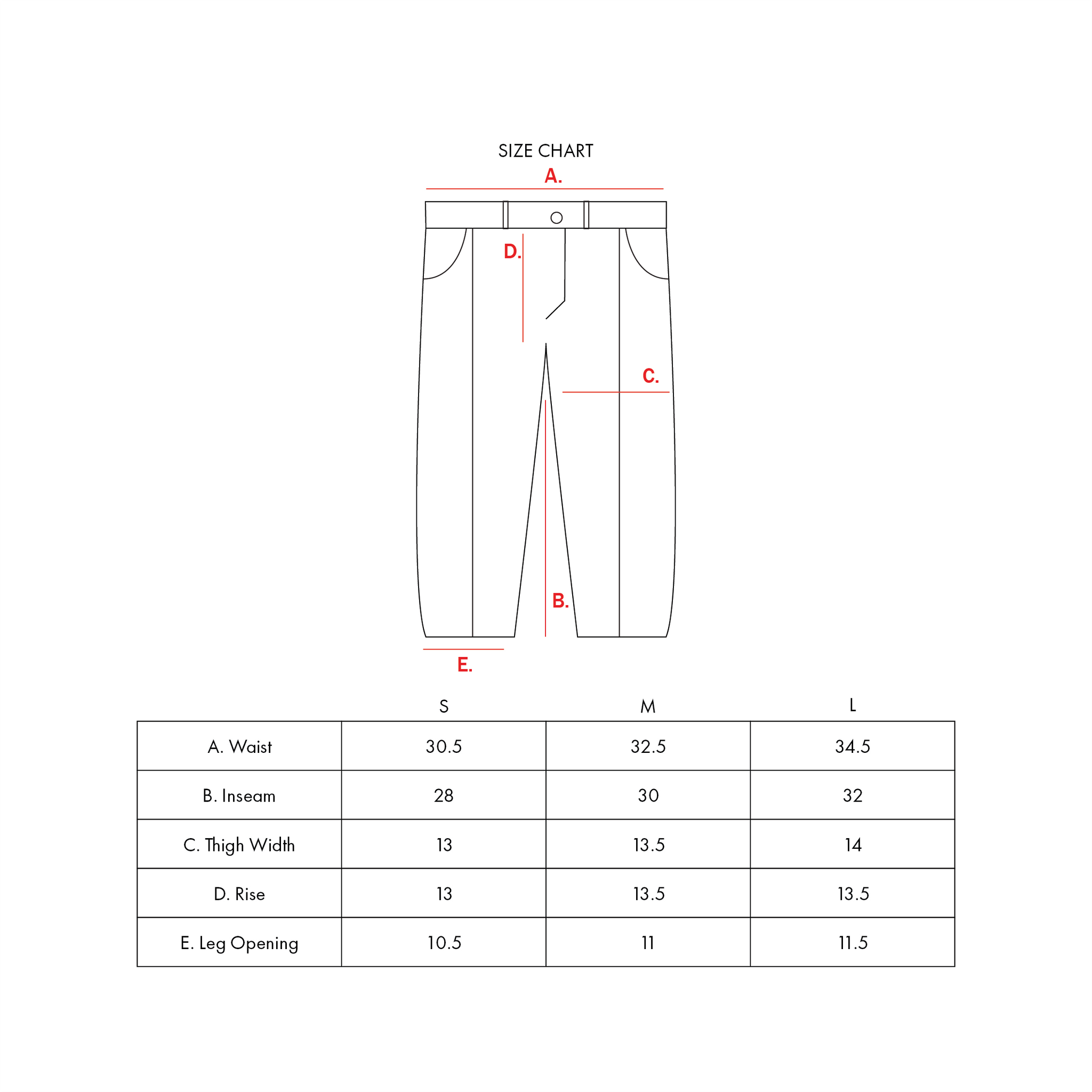 Joon Baggy Denim Size Chart