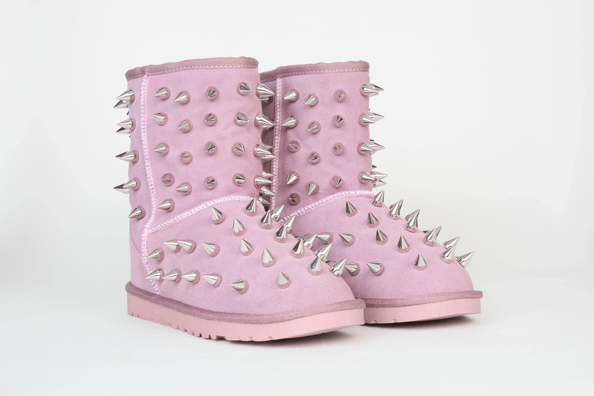 prngrphy Studded Suede Boot XL - GHOST PINK