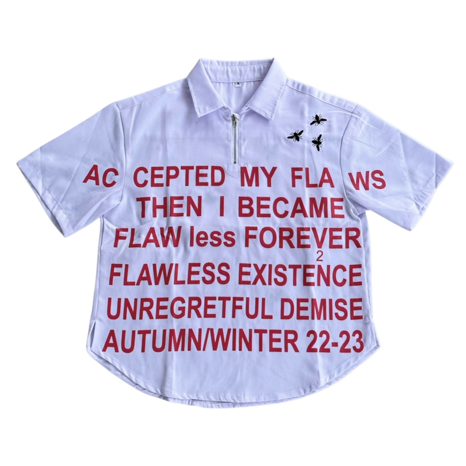 "Accepted My Flaws" White Zip Up Shirt