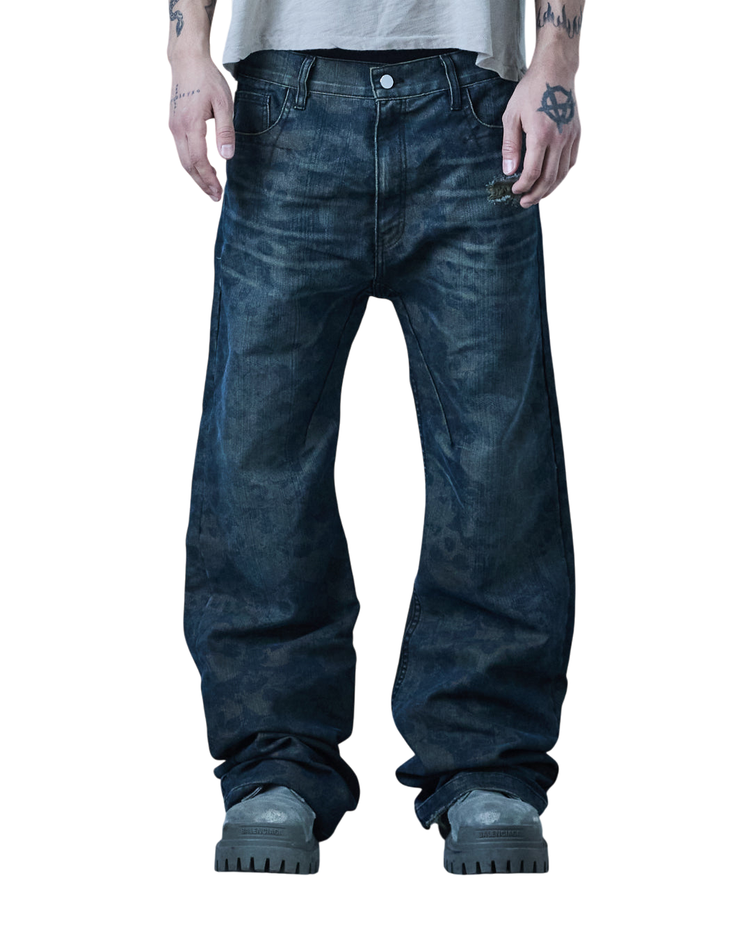 BASE O.1 "REBEL GREEN' SKULL DENIM