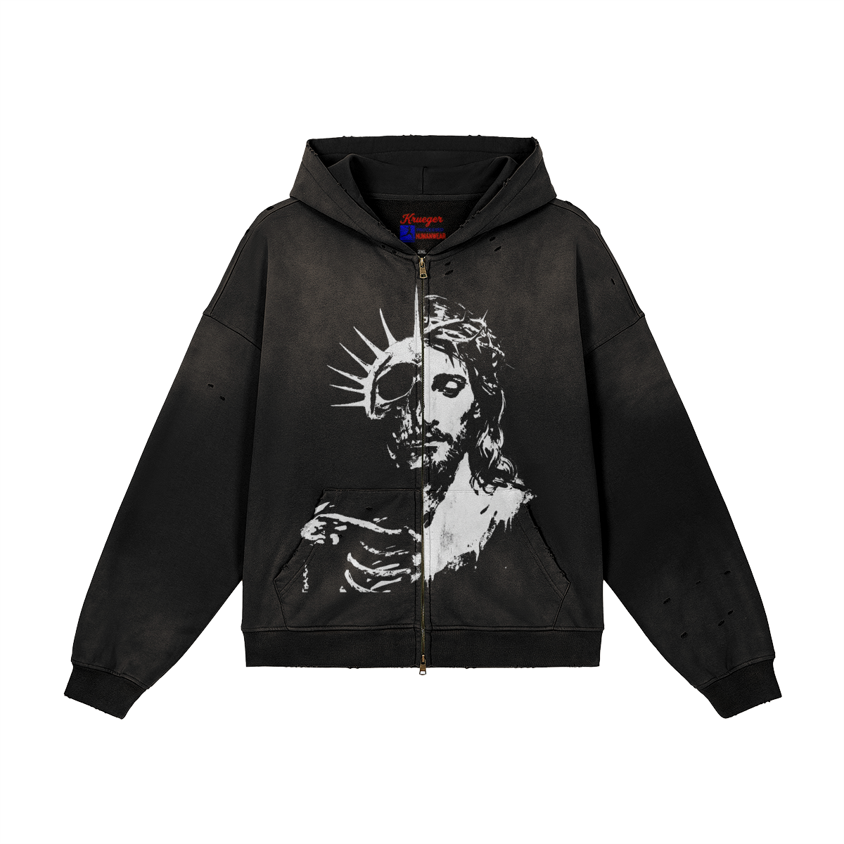 Punk Jesus Distressed Zip Hoodie