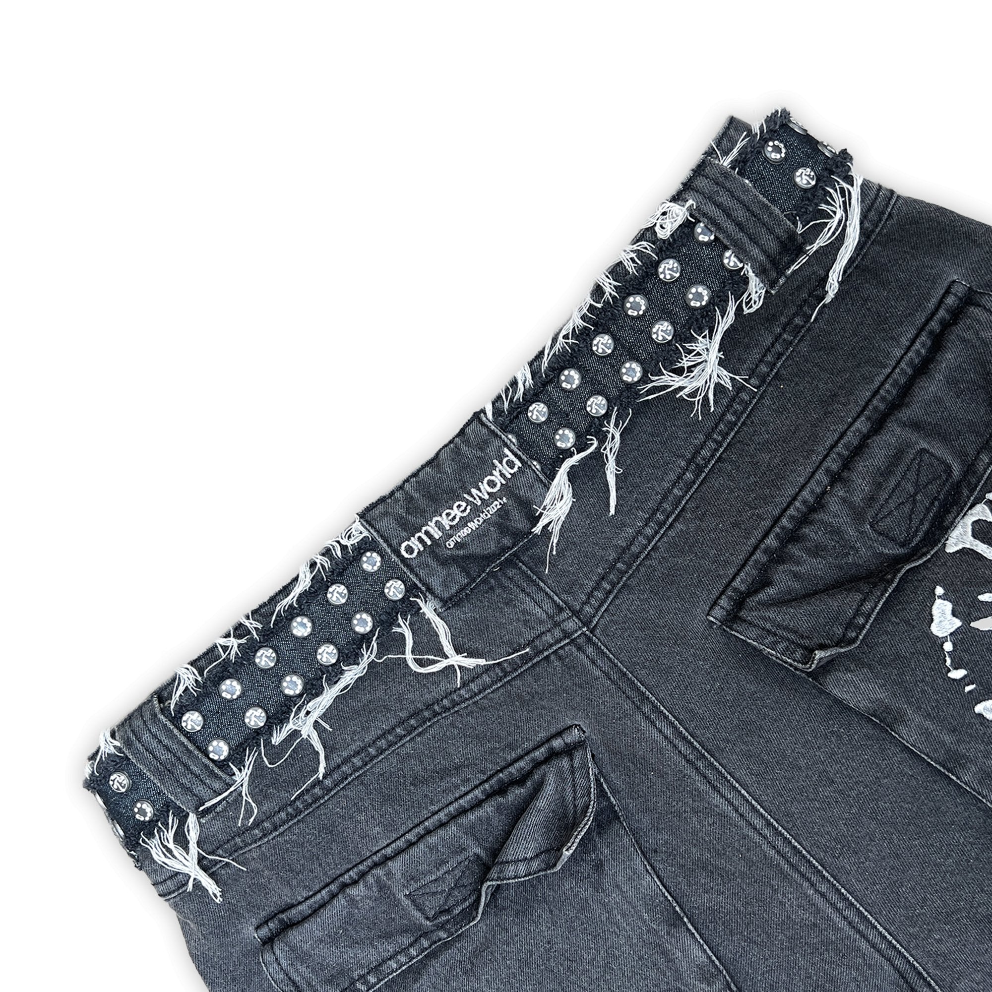 studded denim belt - black - omnee world