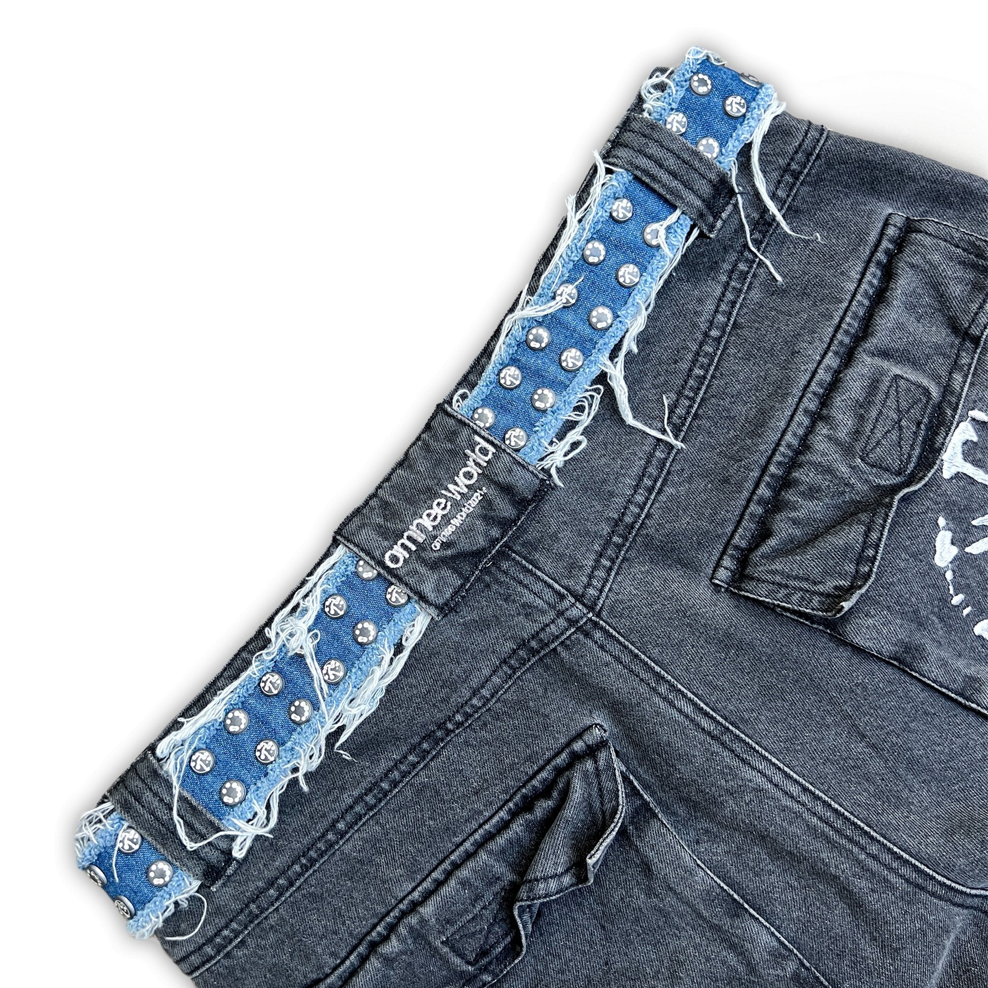 studded denim belt - blue - omnee world