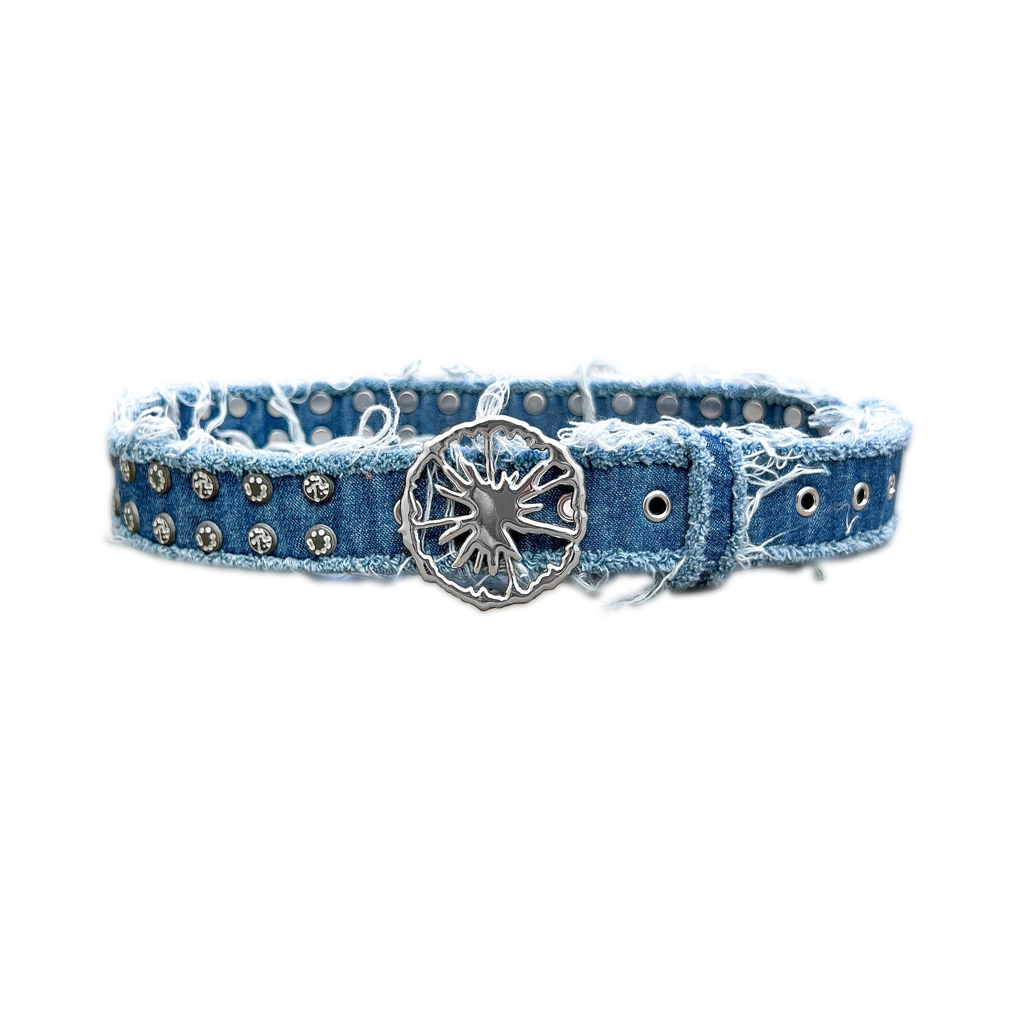 studded denim belt - blue - omnee world