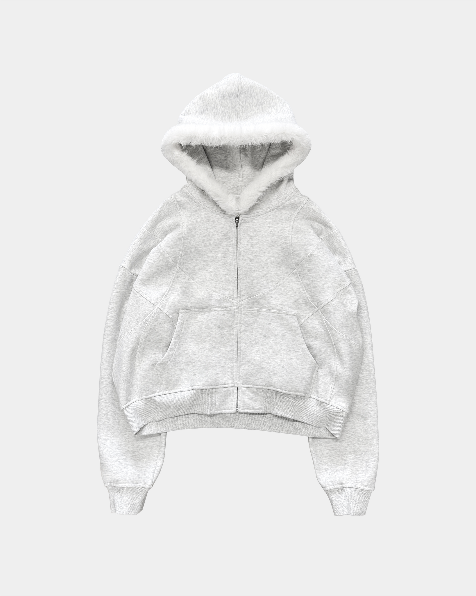 "Surrender" Fur Zip Hoodie (Light Gray)